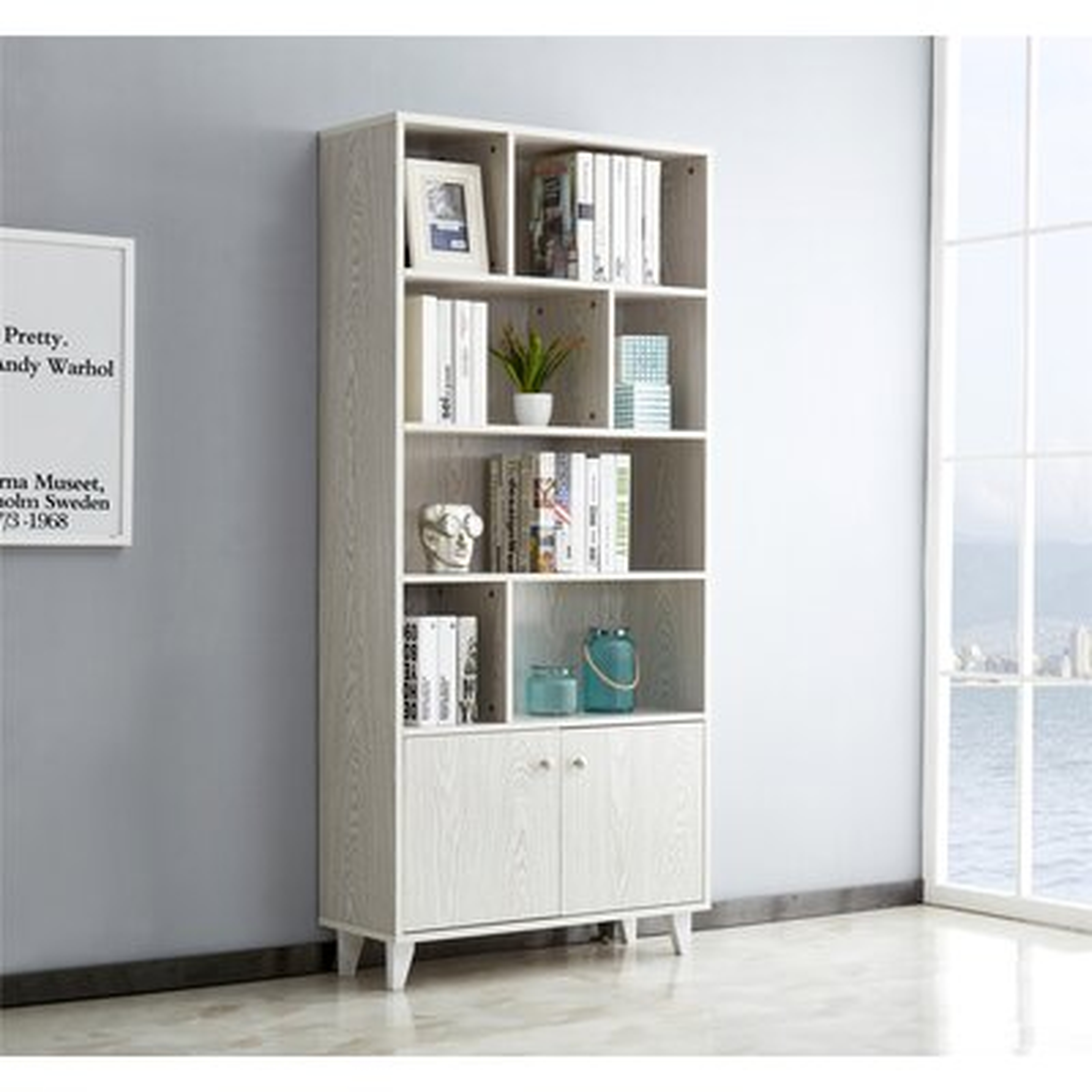 68" Bookcase With 2 Doors, Bookshelf, White - Wayfair