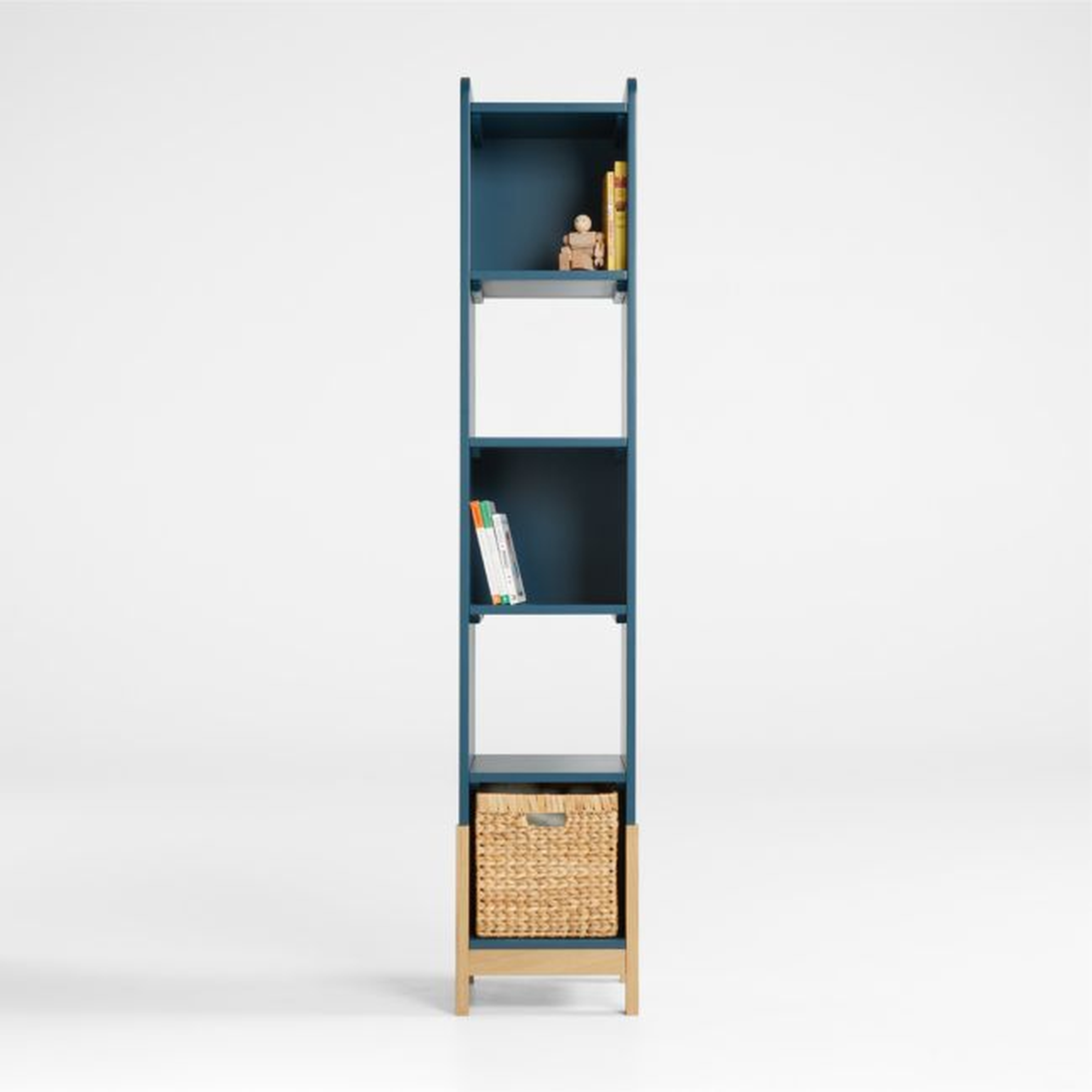 Rue Midnight Blue Wood 5-Shelf Narrow Bookcase - Crate and Barrel