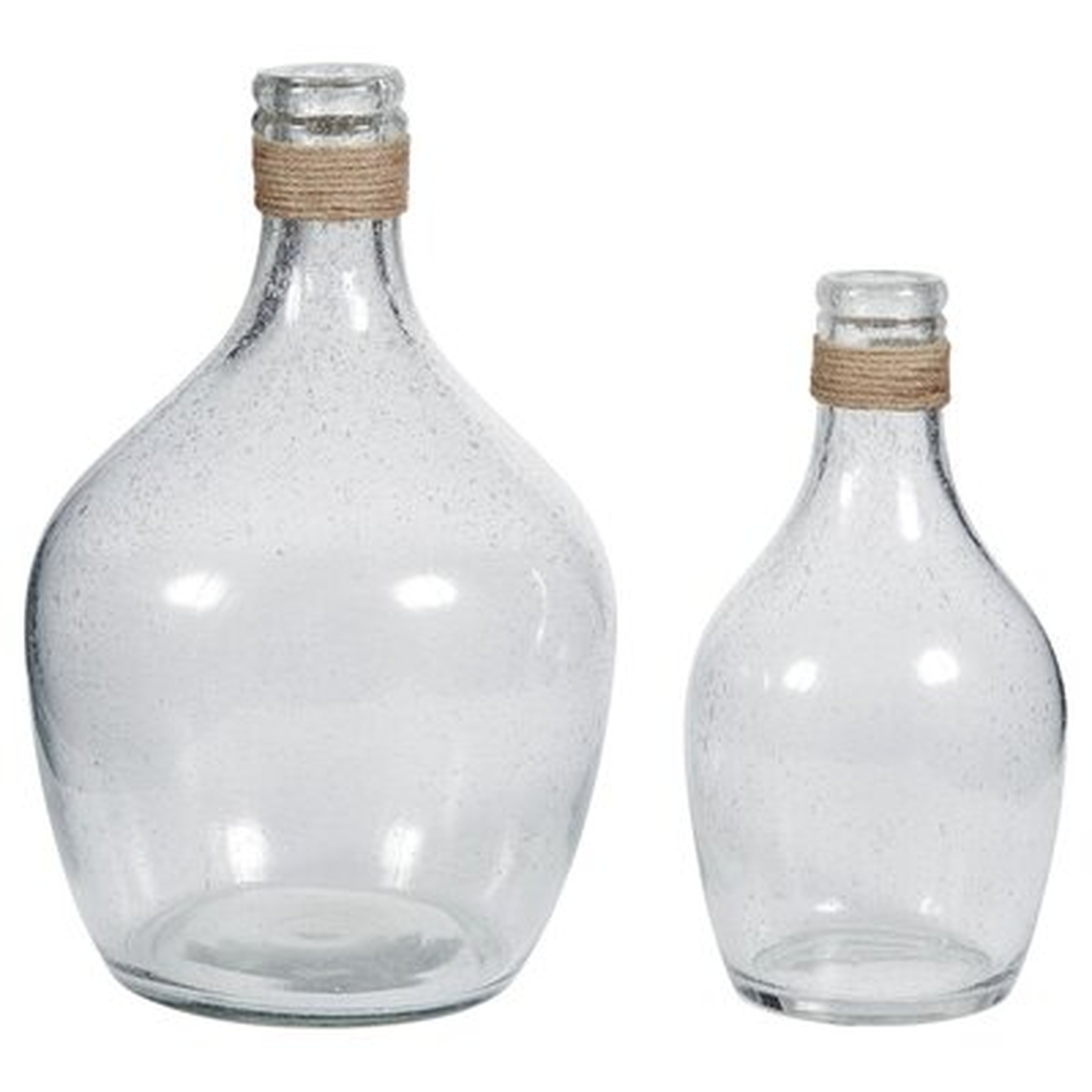 Vase With Bottleneck And Rope Accent, Set Of 2, Clear - Wayfair