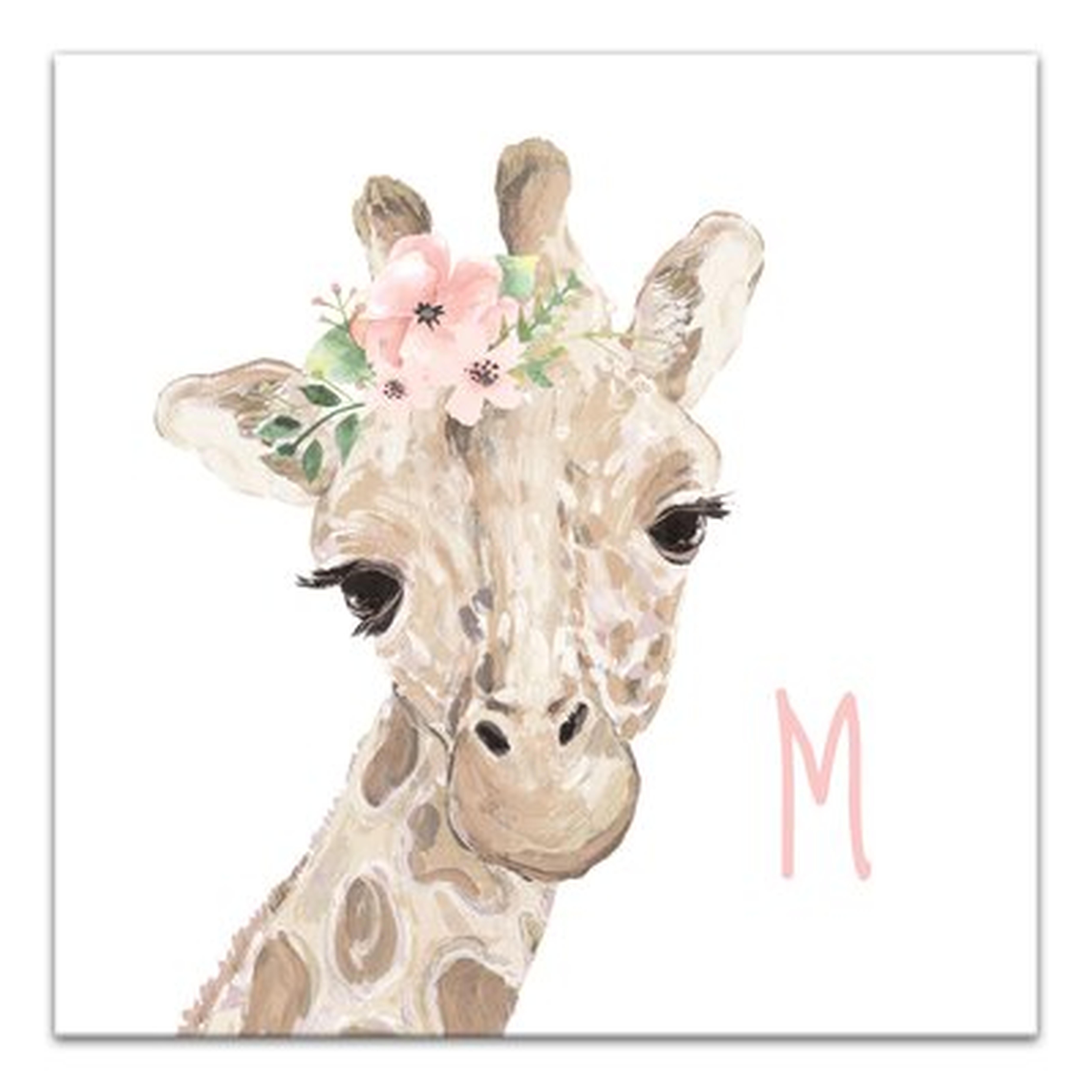 Baby Giraffe With Flowers Print On Canvas - Wayfair