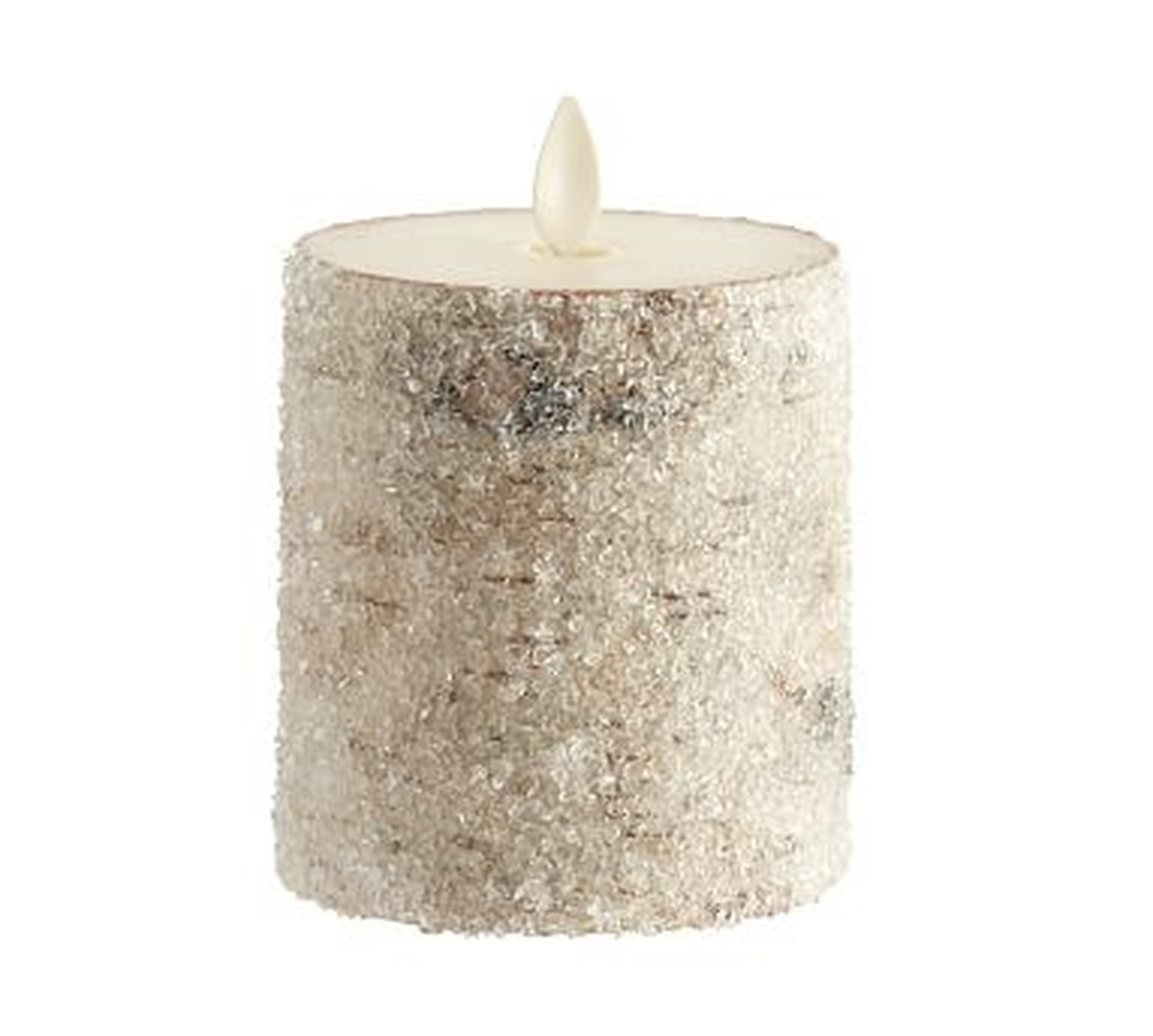 Premium Flickering Flameless Wax Pillar Candle, 3"x3" - Sugared Birch - Pottery Barn