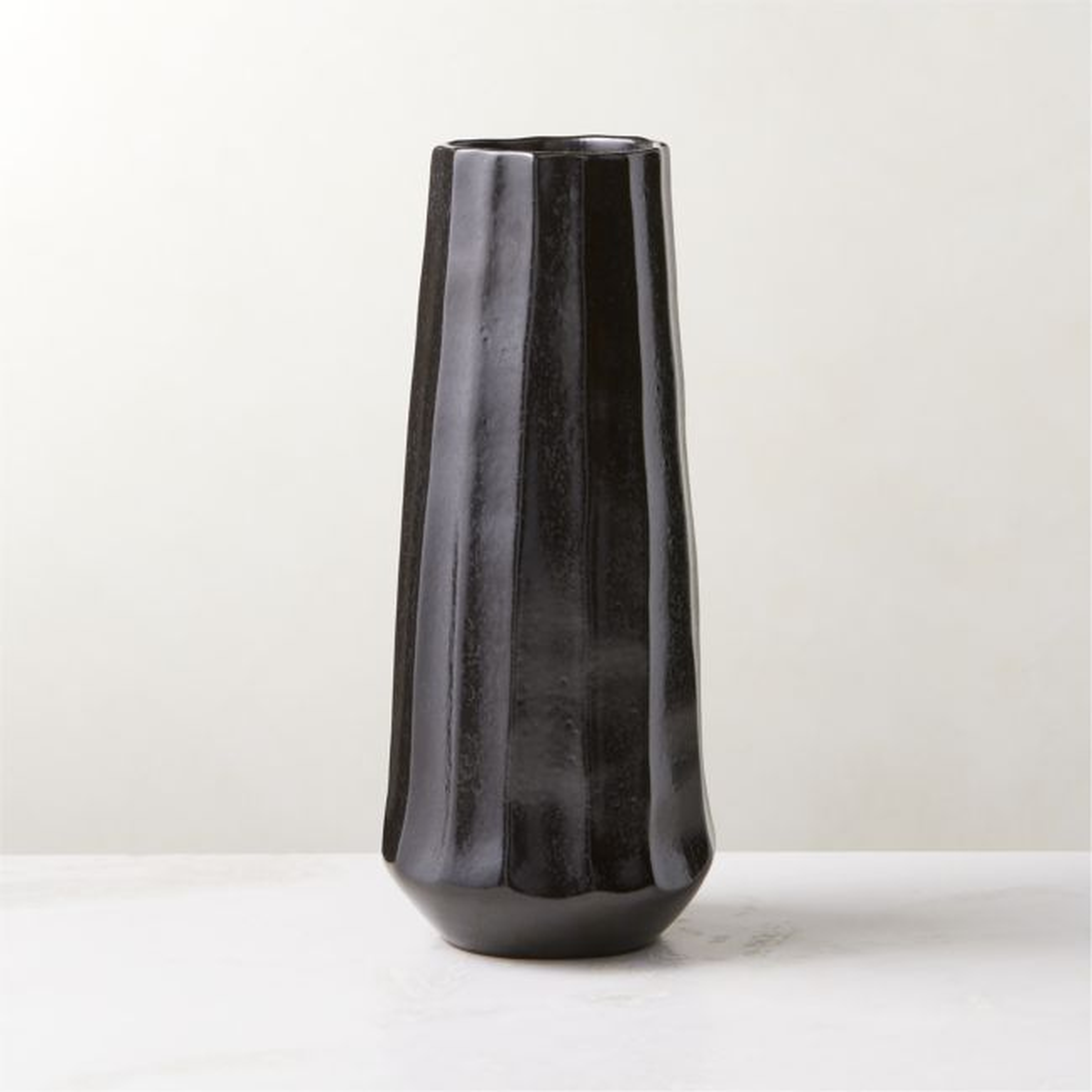 Desi Ribbed Black Vase Tall - CB2