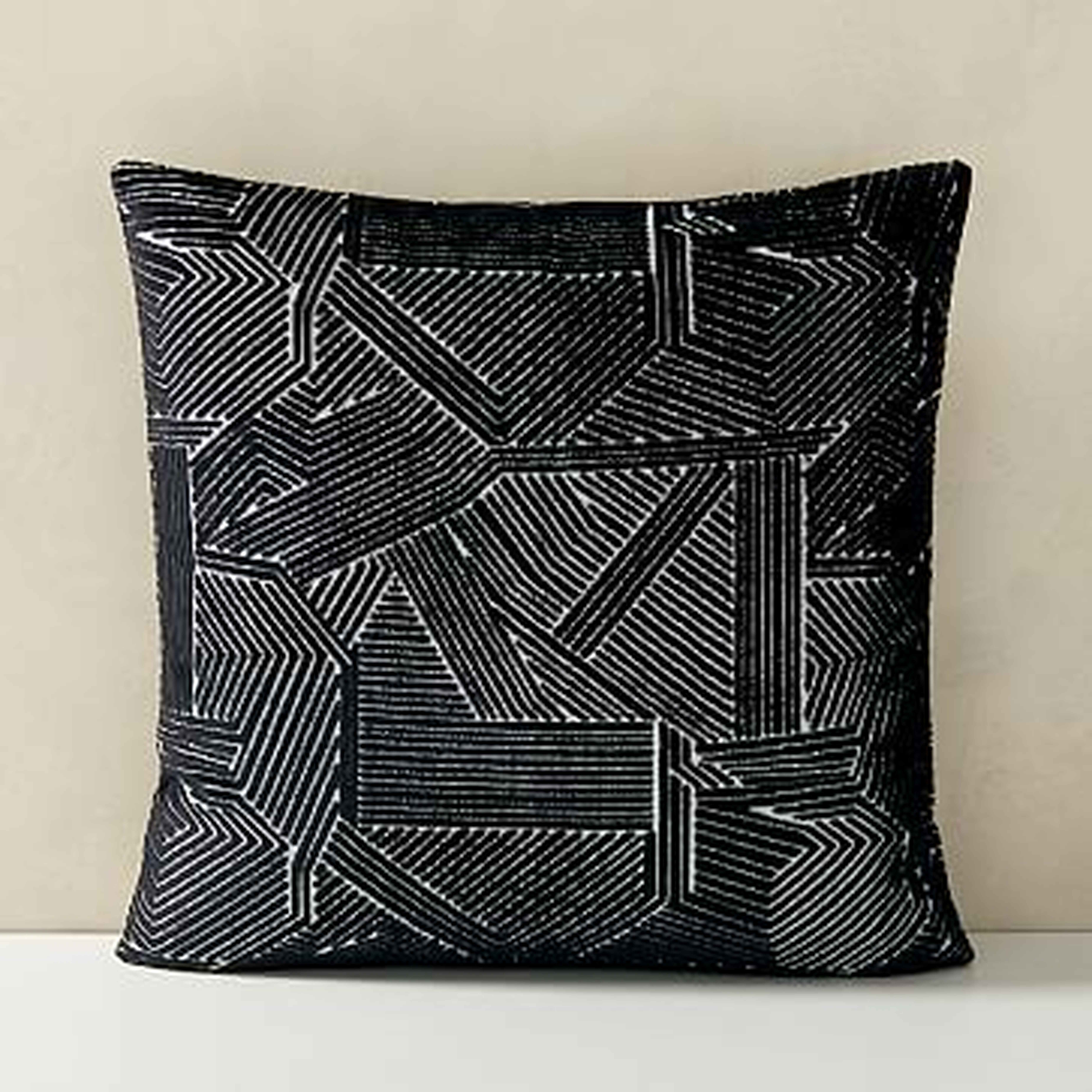 Linear Cut Velvet Pillow Cover, 20"x20", Black - West Elm