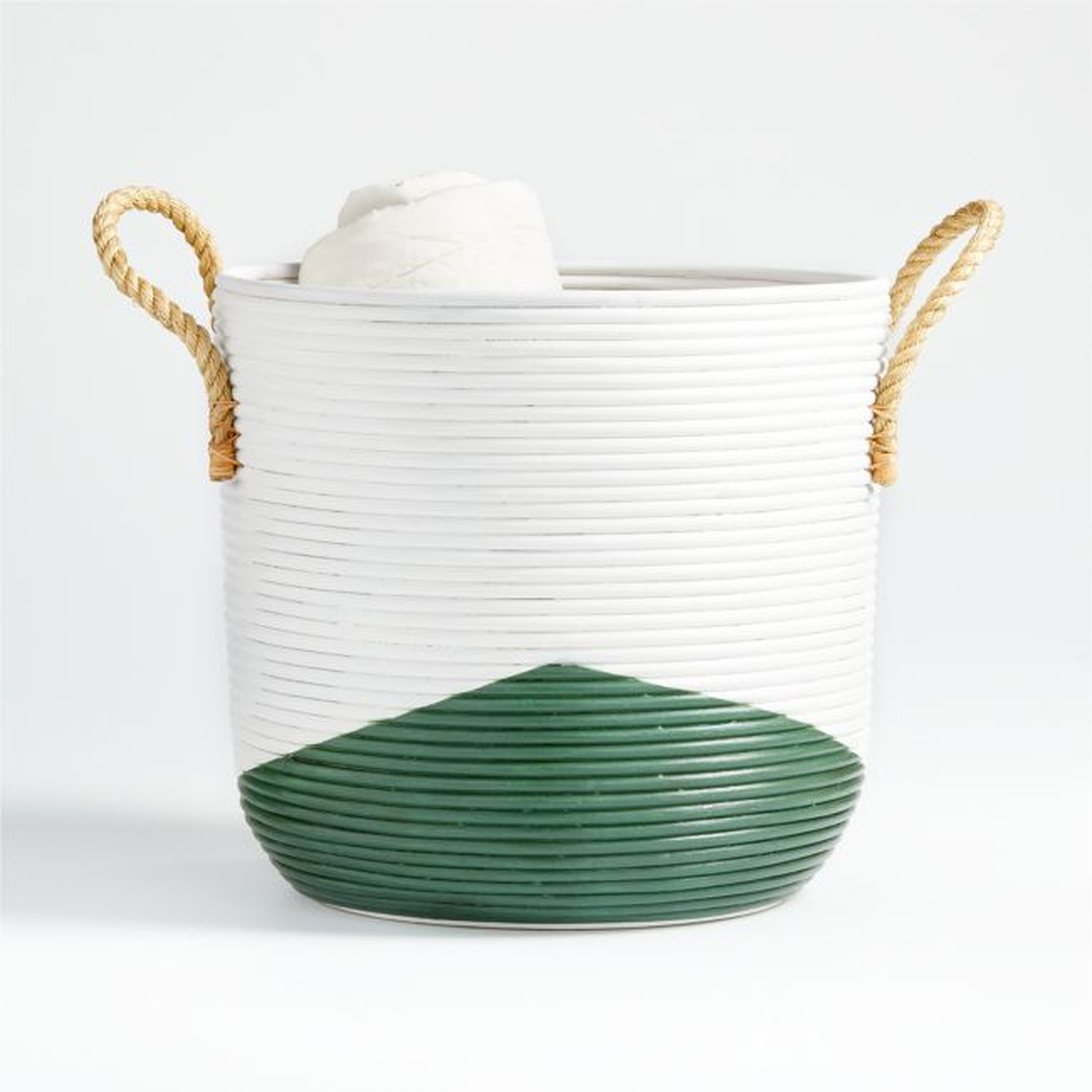 Green and White Coiled Rattan Basket - Crate and Barrel