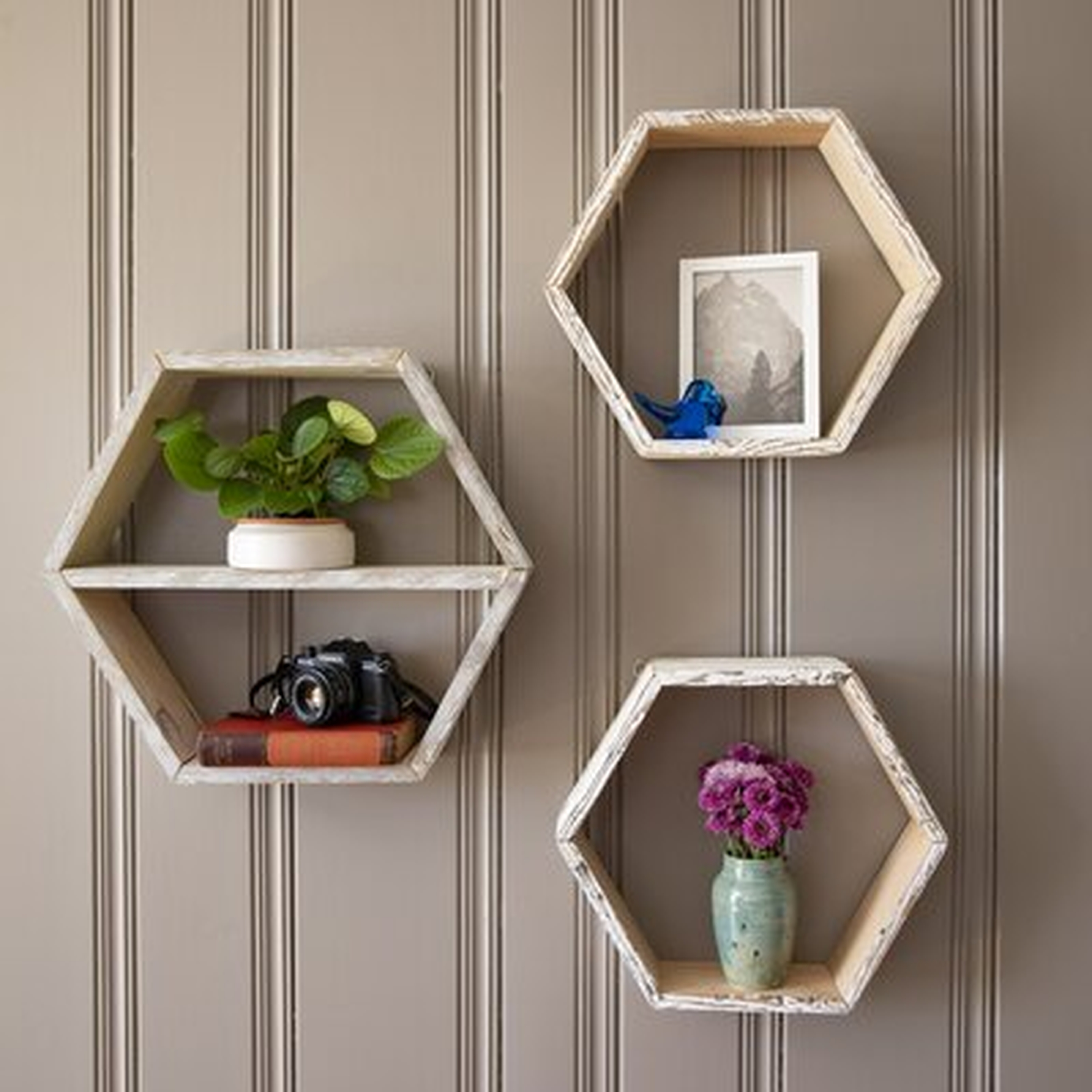 Wehr 3 Piece Hexagon Pine Solid Wood Accent Shelf with Reclaimed Wood - Wayfair