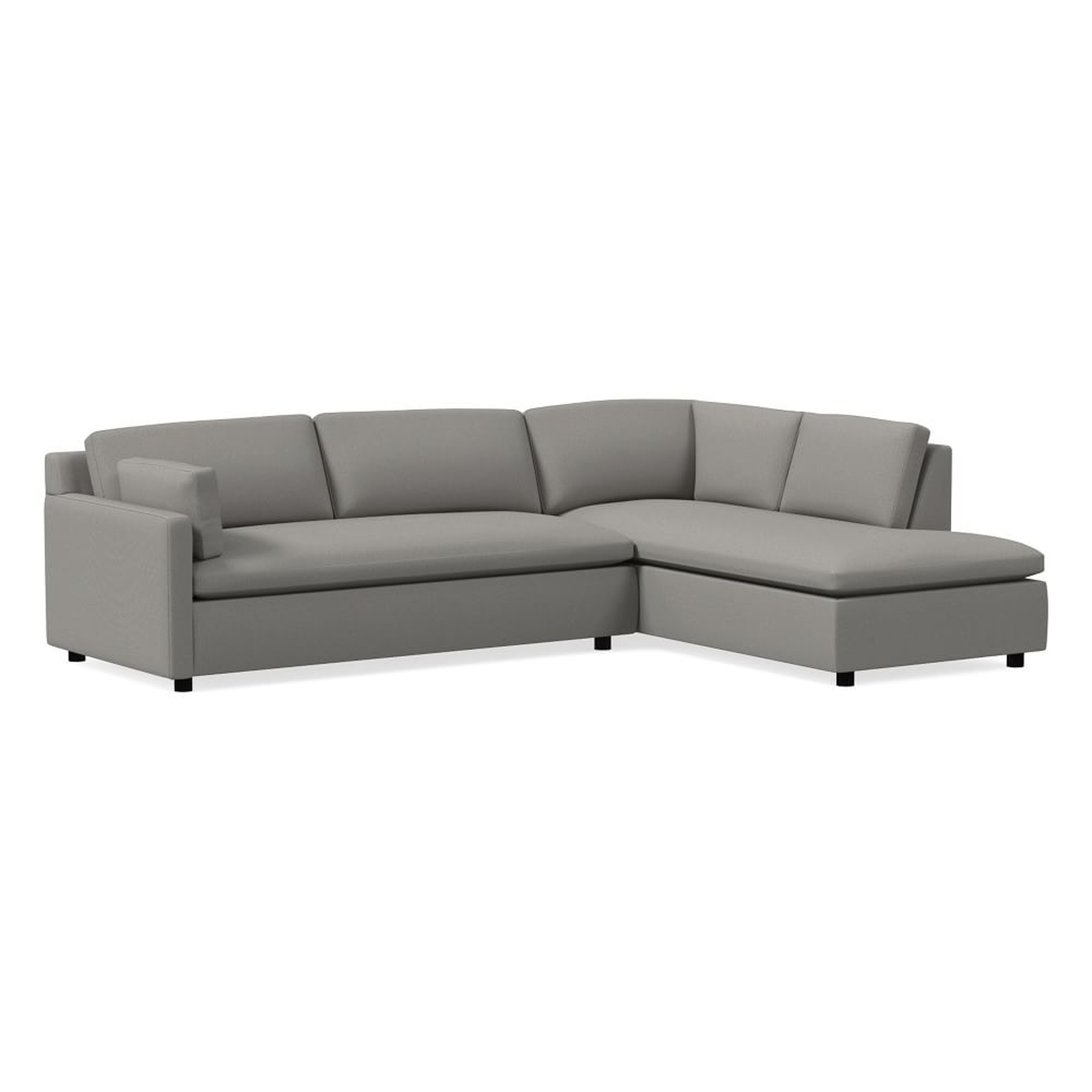 Marin 114" Right Bumper Chaise Sectional, Standard Depth, Performance Washed Canvas, Storm Gray - West Elm