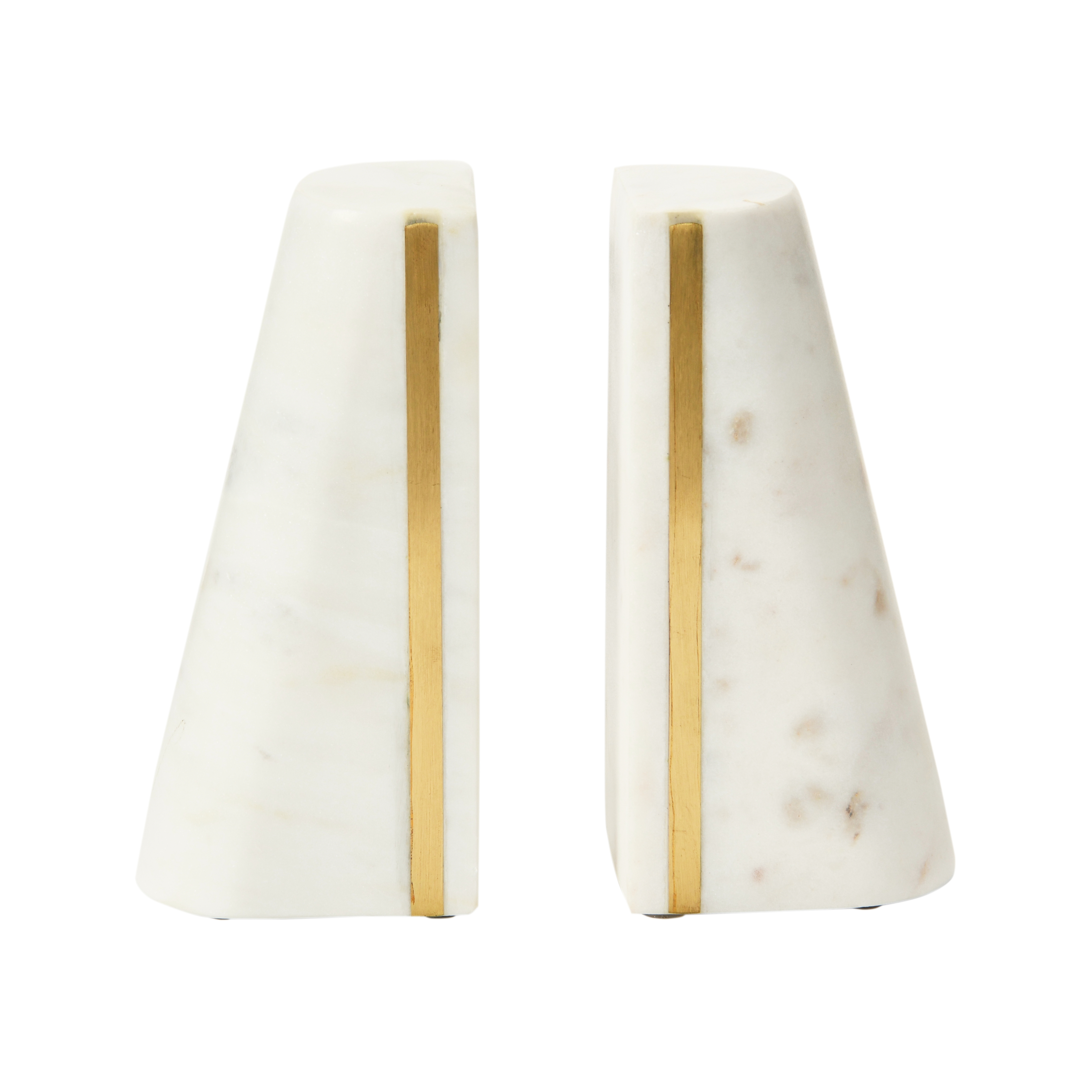 Geometric Marble Bookends with Brass Inlay, White - Creative Co-Op