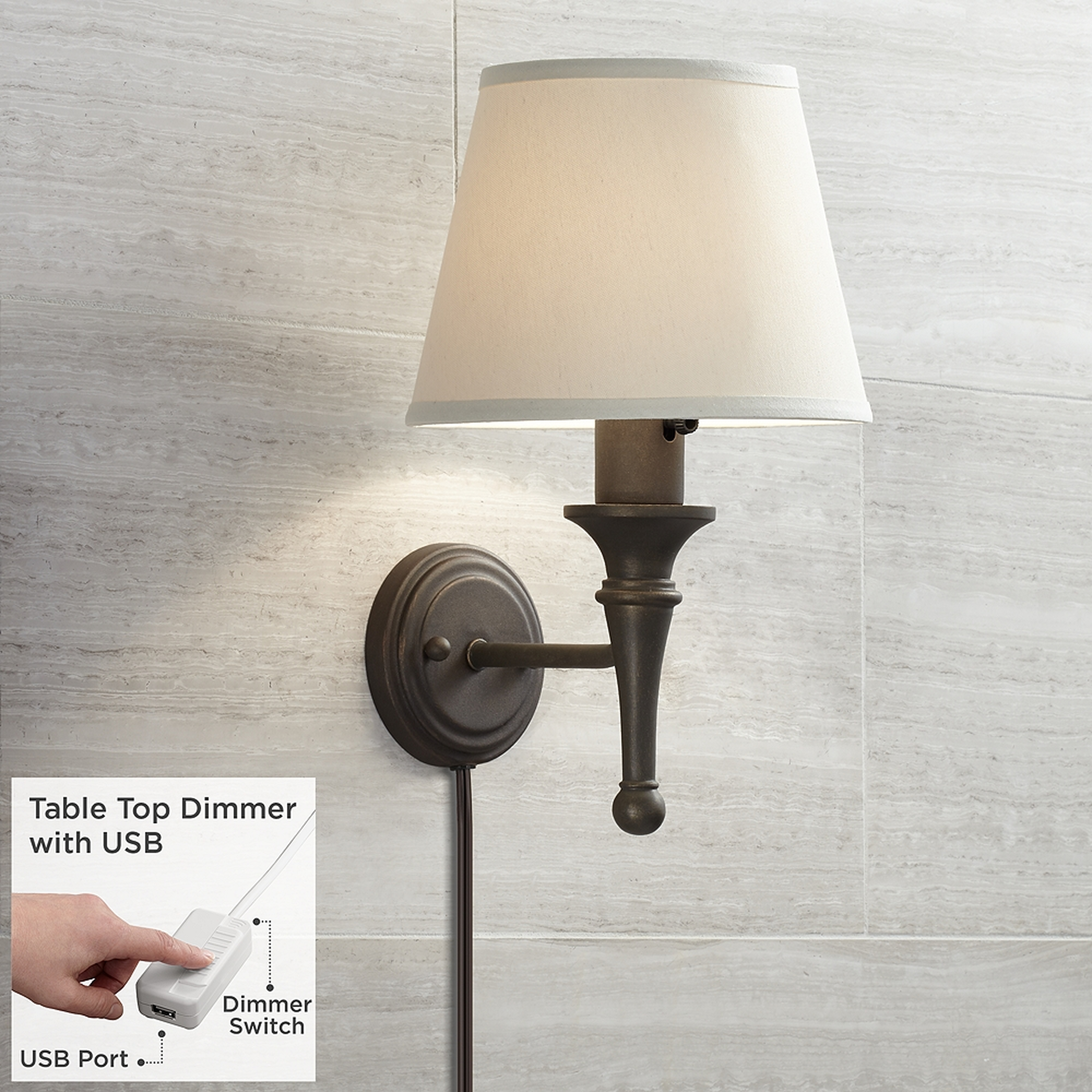 Braidy Bronze Plug-In Wall Sconce with USB Dimmer - Style # 235E1 - Lamps Plus