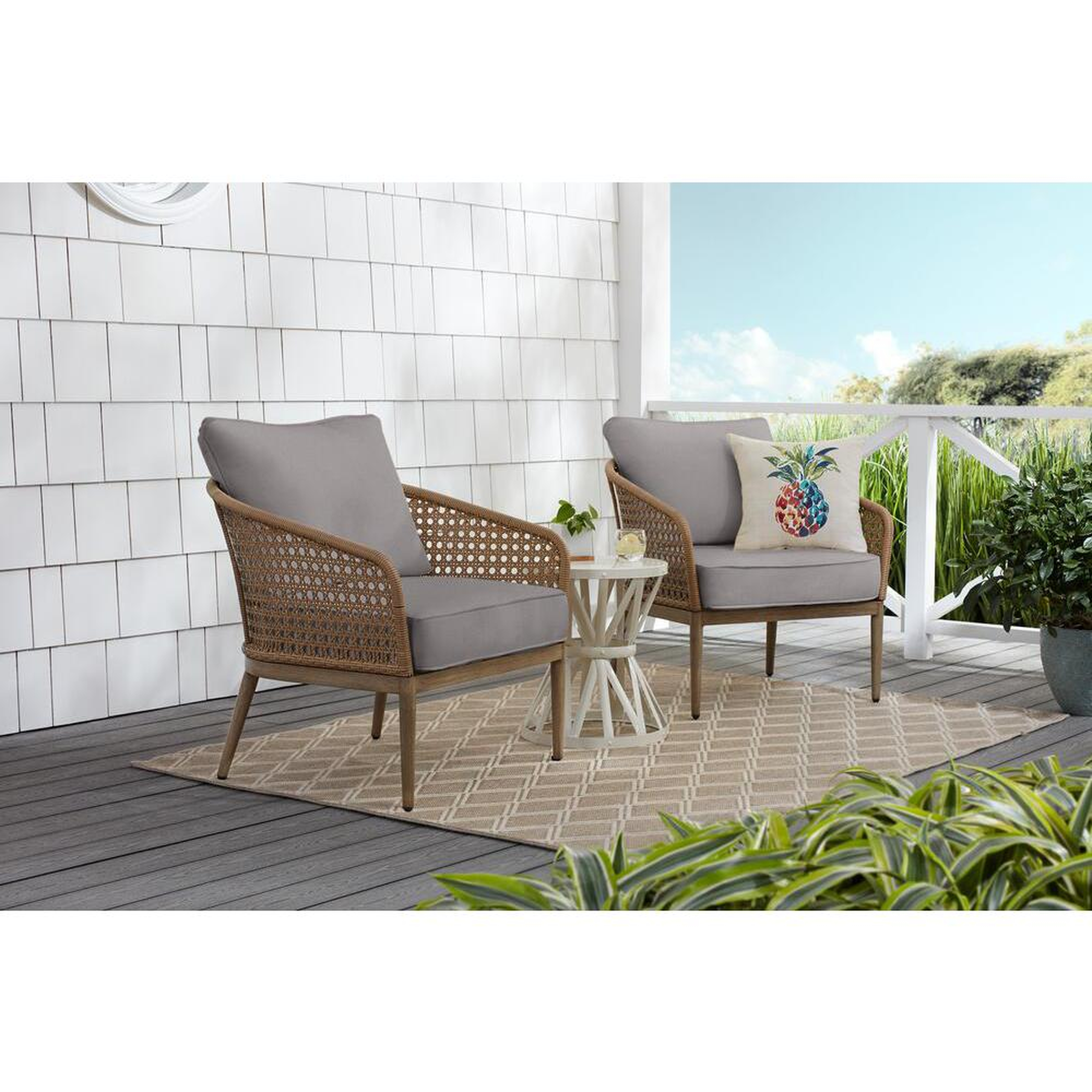 Hampton Bay Coral Vista Brown Wicker Outdoor Patio Lounge Chair with CushionGuard Stone Gray Cushions (2-Pack) - Home Depot