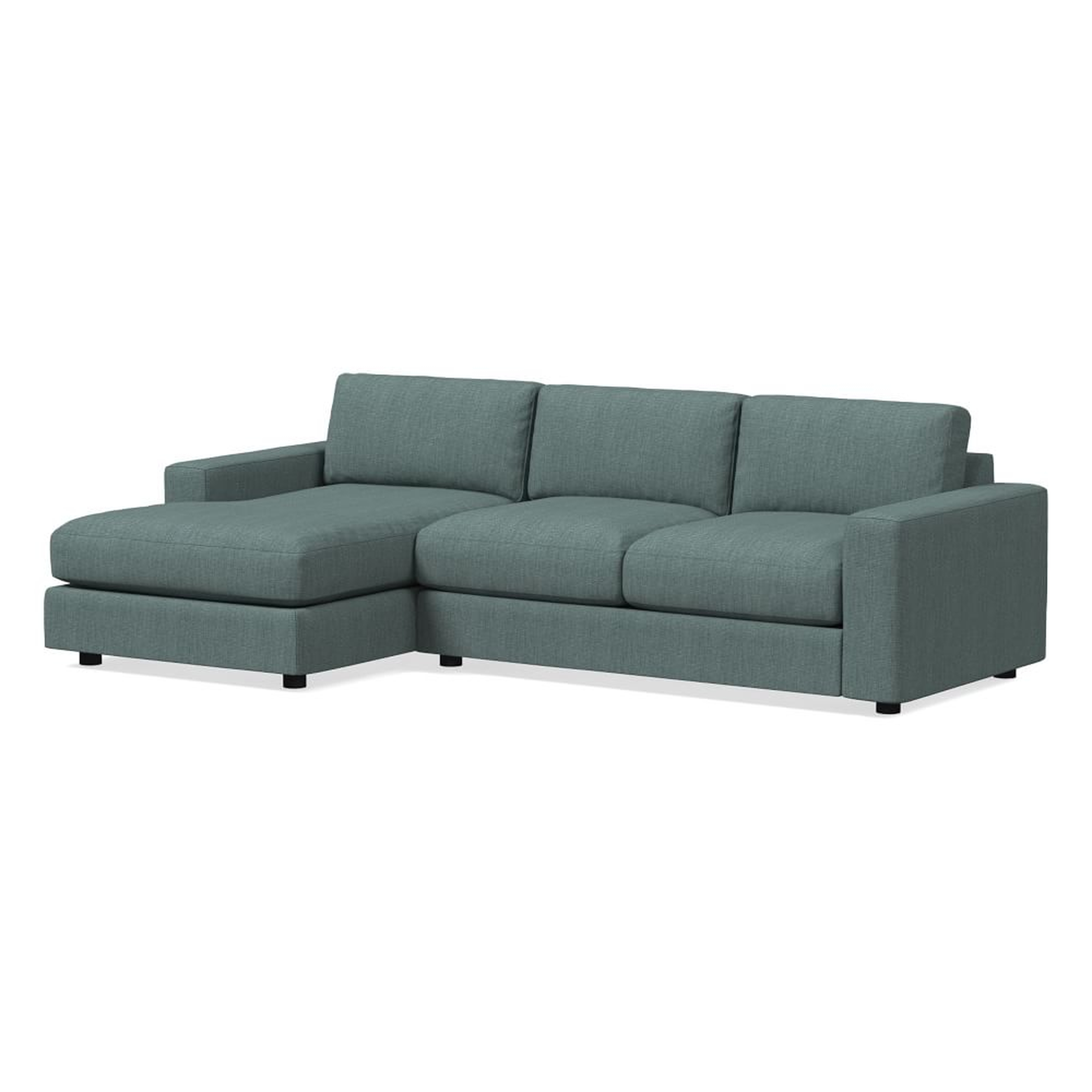 Urban Sectional Set 02: Right Arm 2 Seater Sofa, Left Arm Chaise, Poly, Performance Basket Slub, Ocean, Concealed Supports - West Elm