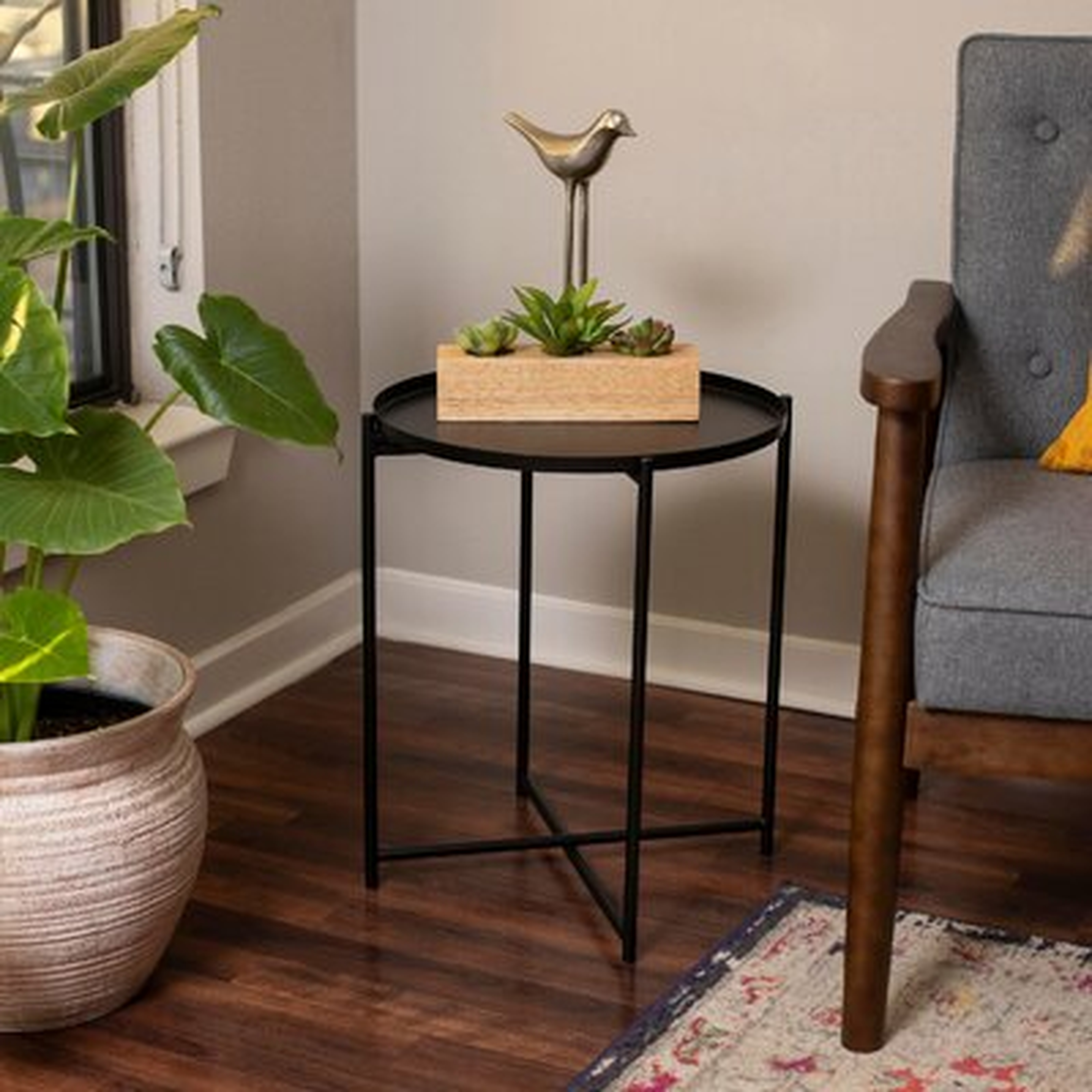 Ebern Designs Ivory Folding Side Table With Removable Tray - Metal Foldable Nightstand - Living Room, Bedroom Or Patio - Bar Coffee Drinks Food Serving Tray - Decorative Small Modern End Accent - Wayfair
