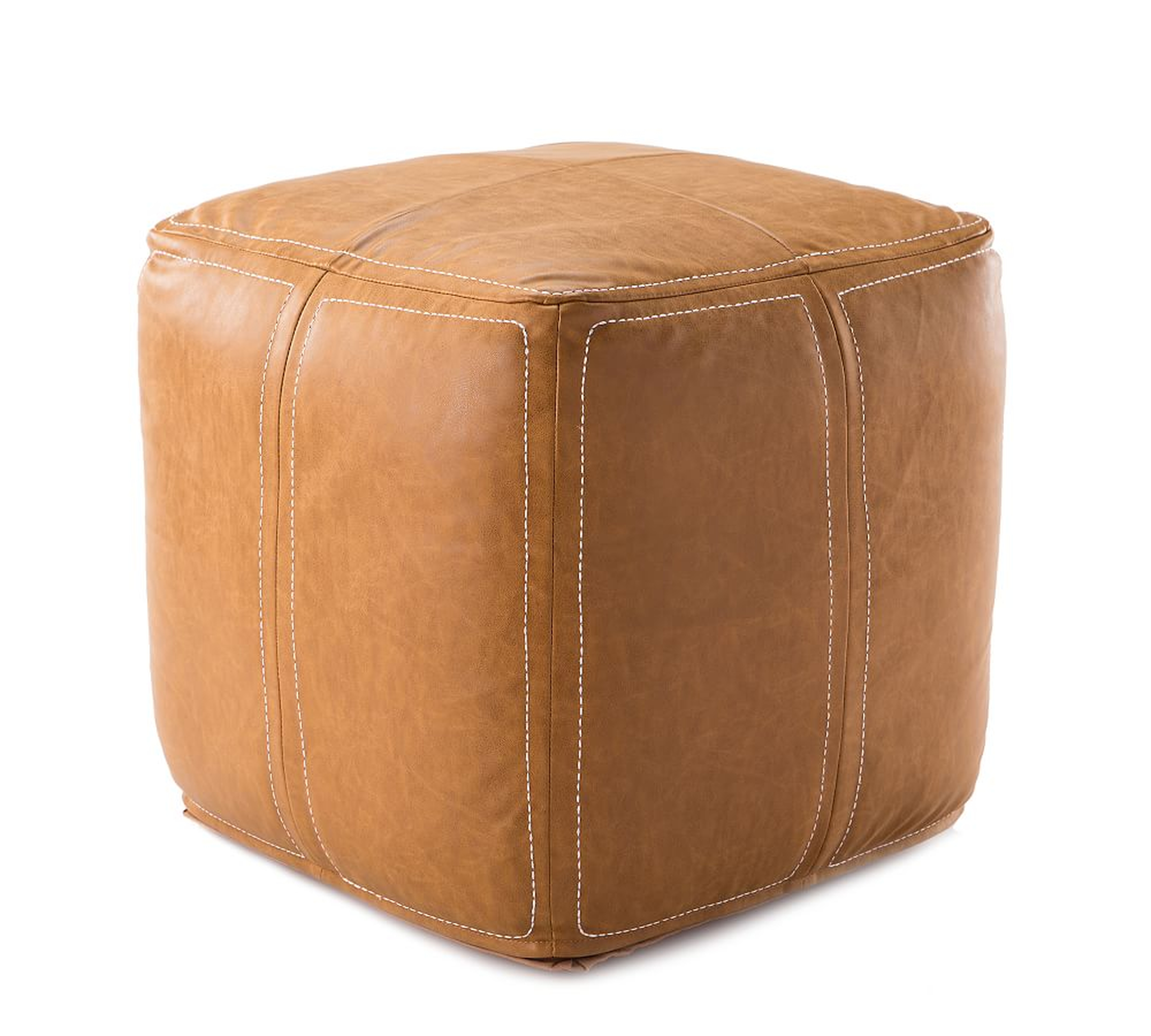 Faux Leather Handwoven Pouf, 18" x 18" x 18", Camel - Pottery Barn