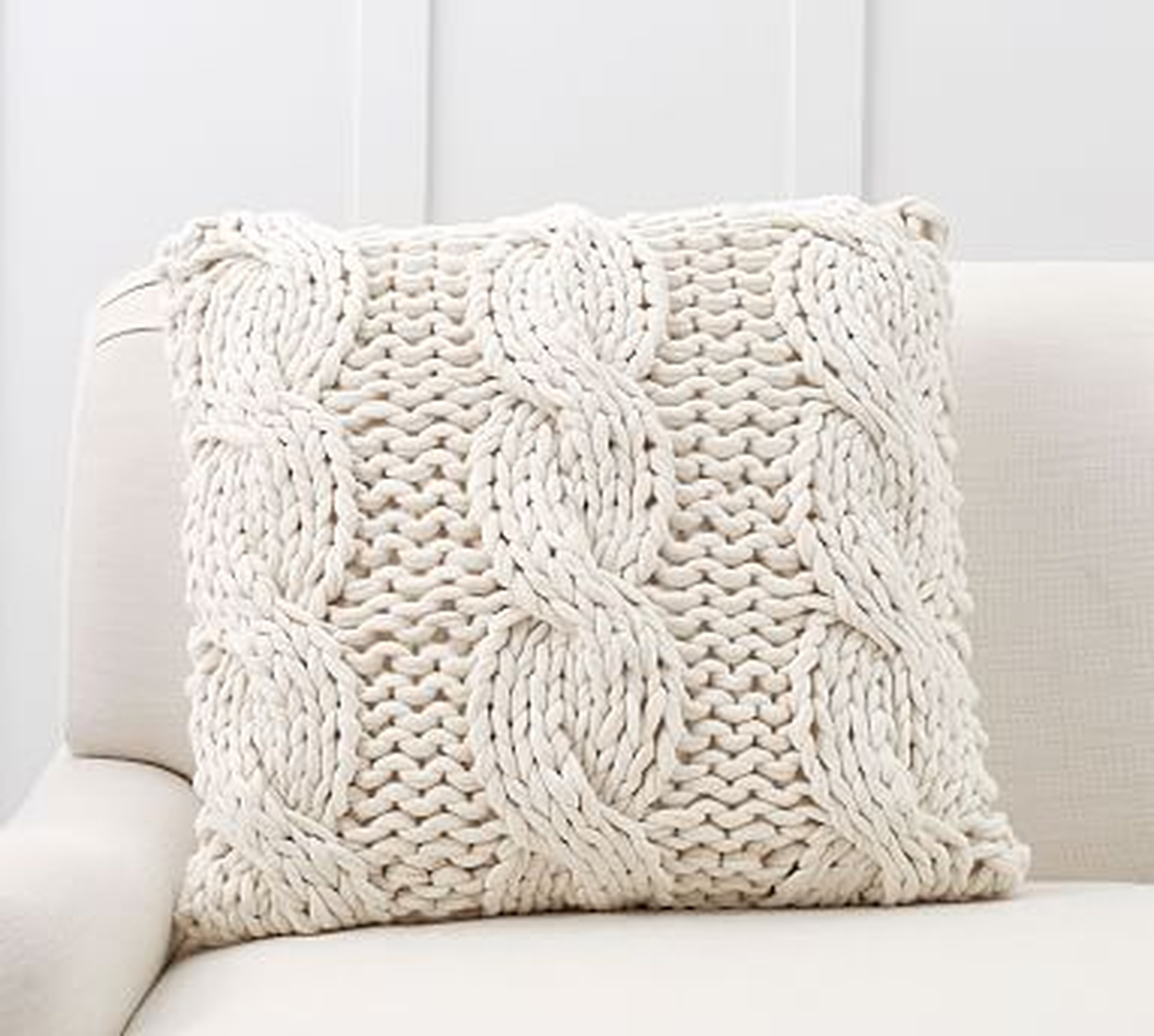 Colossal Handknit Pillow Cover, 24", Ivory - Pottery Barn