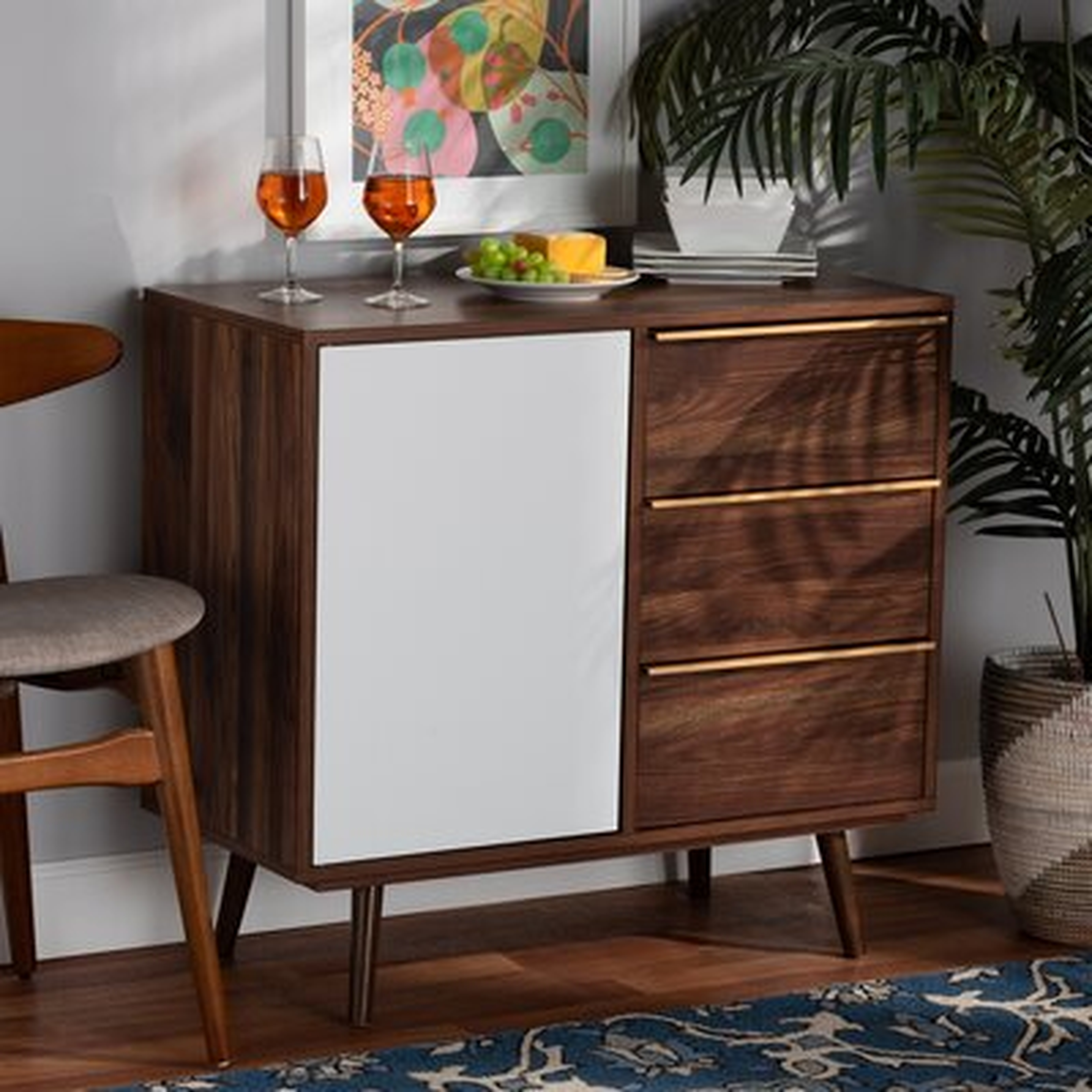Corrigan Studio® Studio Grover Mid-Century Modern Two-Tone Cherry Brown And White Finished Wood 1-Door Sideboard Buffet - Wayfair