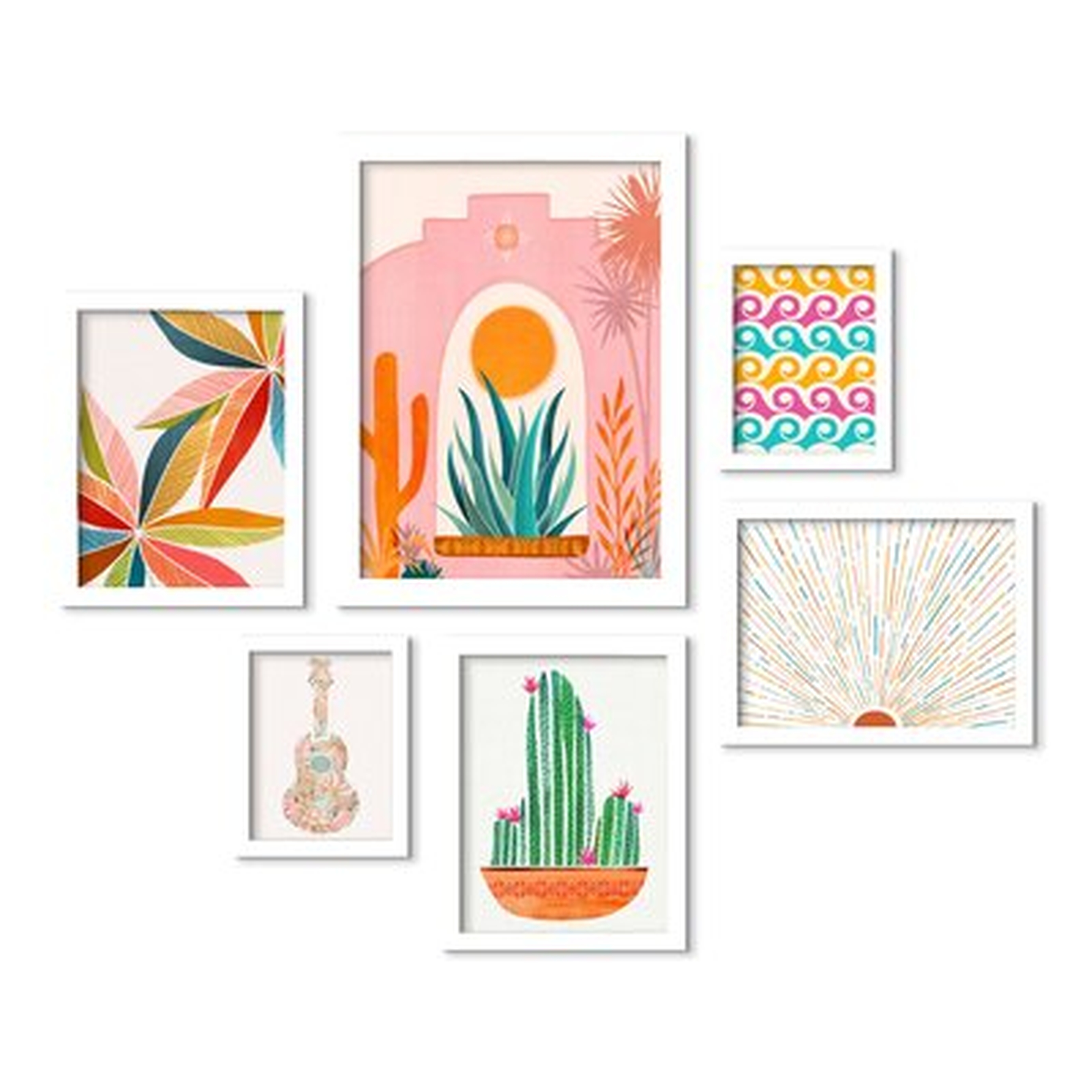 Orange Green & Pink Botanical Cactus Sun by Modern Tropical - 6 Piece Picture Frame Print Set on Paper - Wayfair