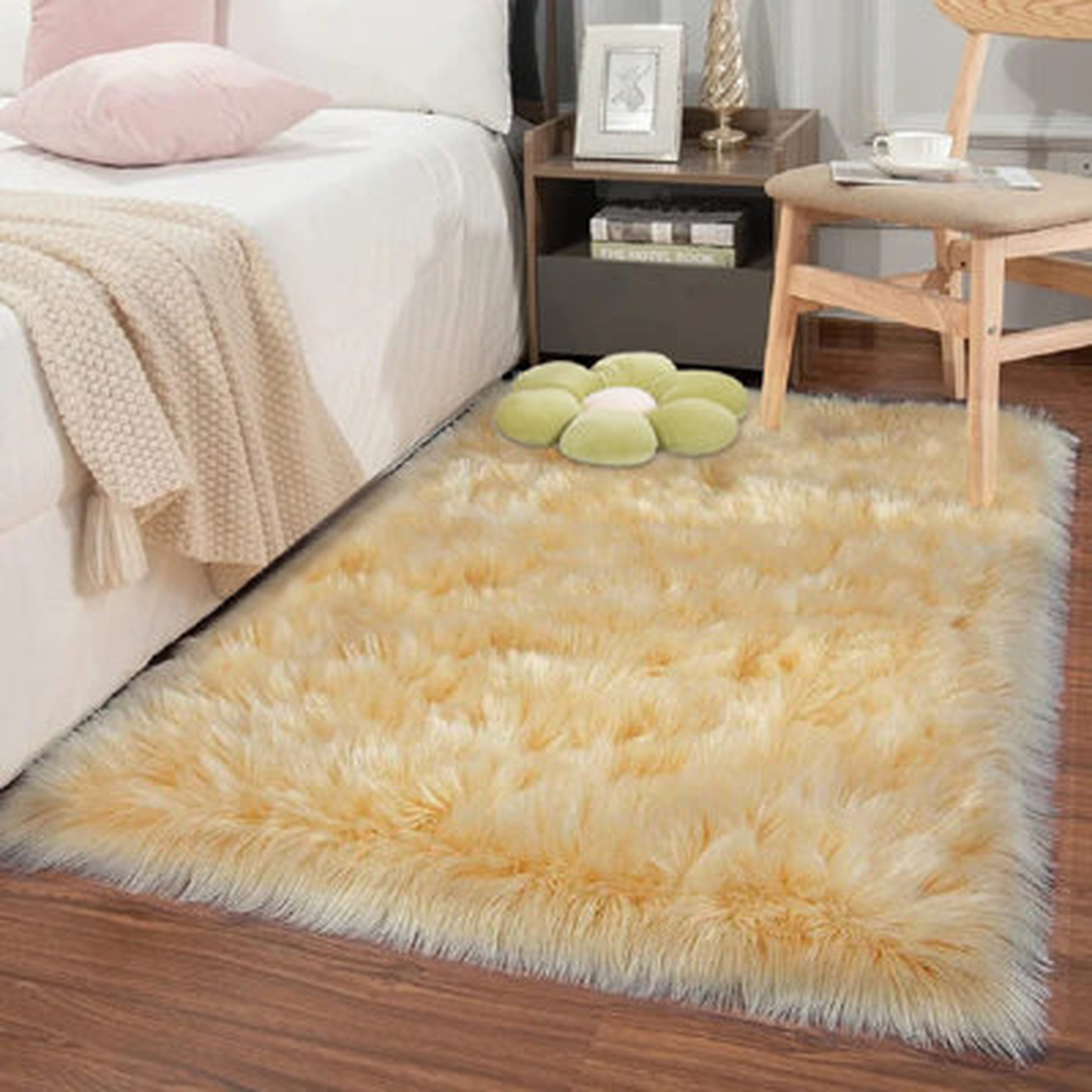 Jeremial Handmade Shag Faux Sheepskin  Area Rug Light Yellow - Wayfair