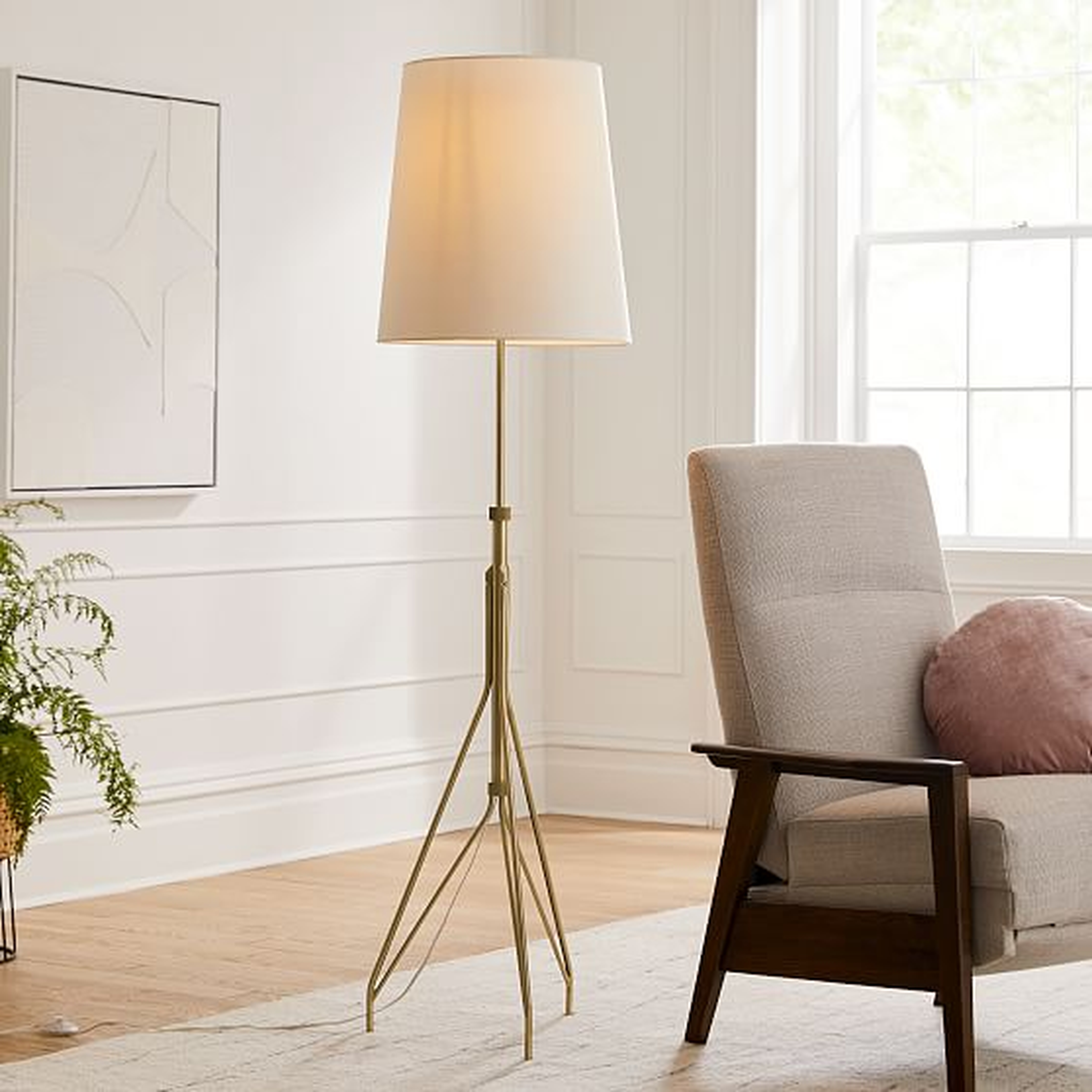 Eiffel Adjustable Floor Lamp, White Linen, Antique Brass - West Elm