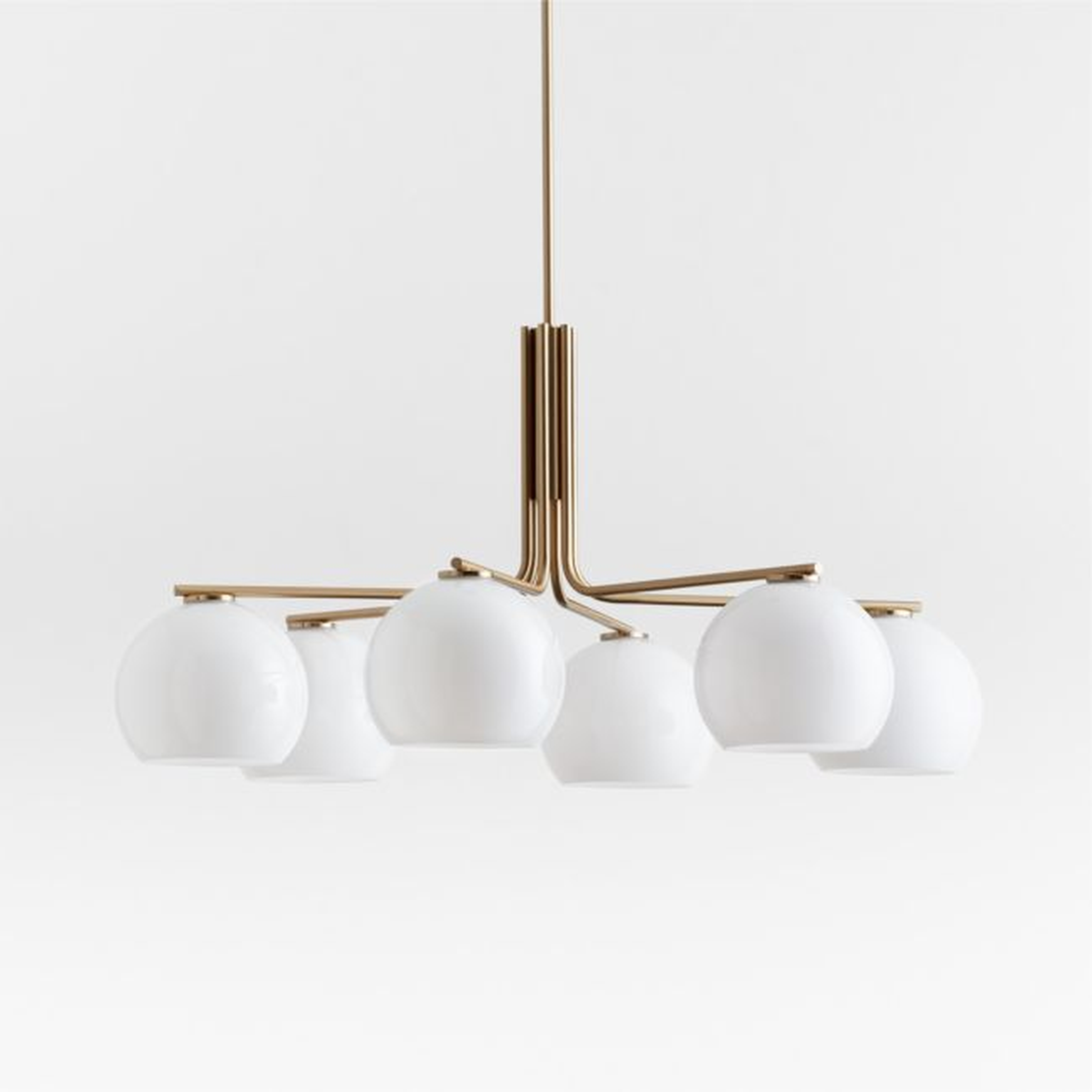Arren Brass Chandelier Light with Round Milk Glass Shades - Crate and Barrel