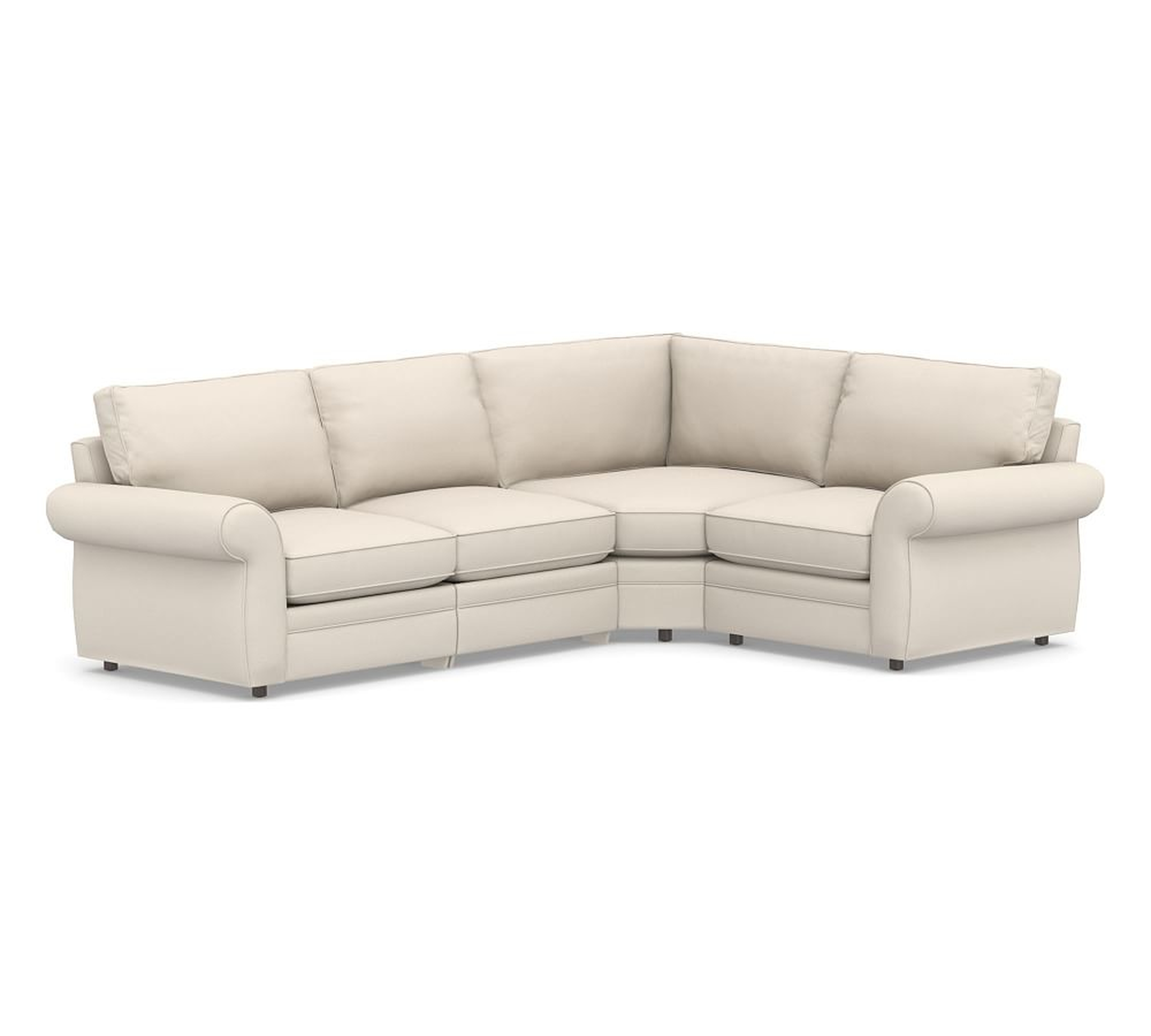 Pearce Roll Arm Upholstered Left Arm 4-Piece Reclining Wedge Sectional, Down Blend Wrapped Cushions, Performance Brushed Basketweave Oatmeal - Pottery Barn