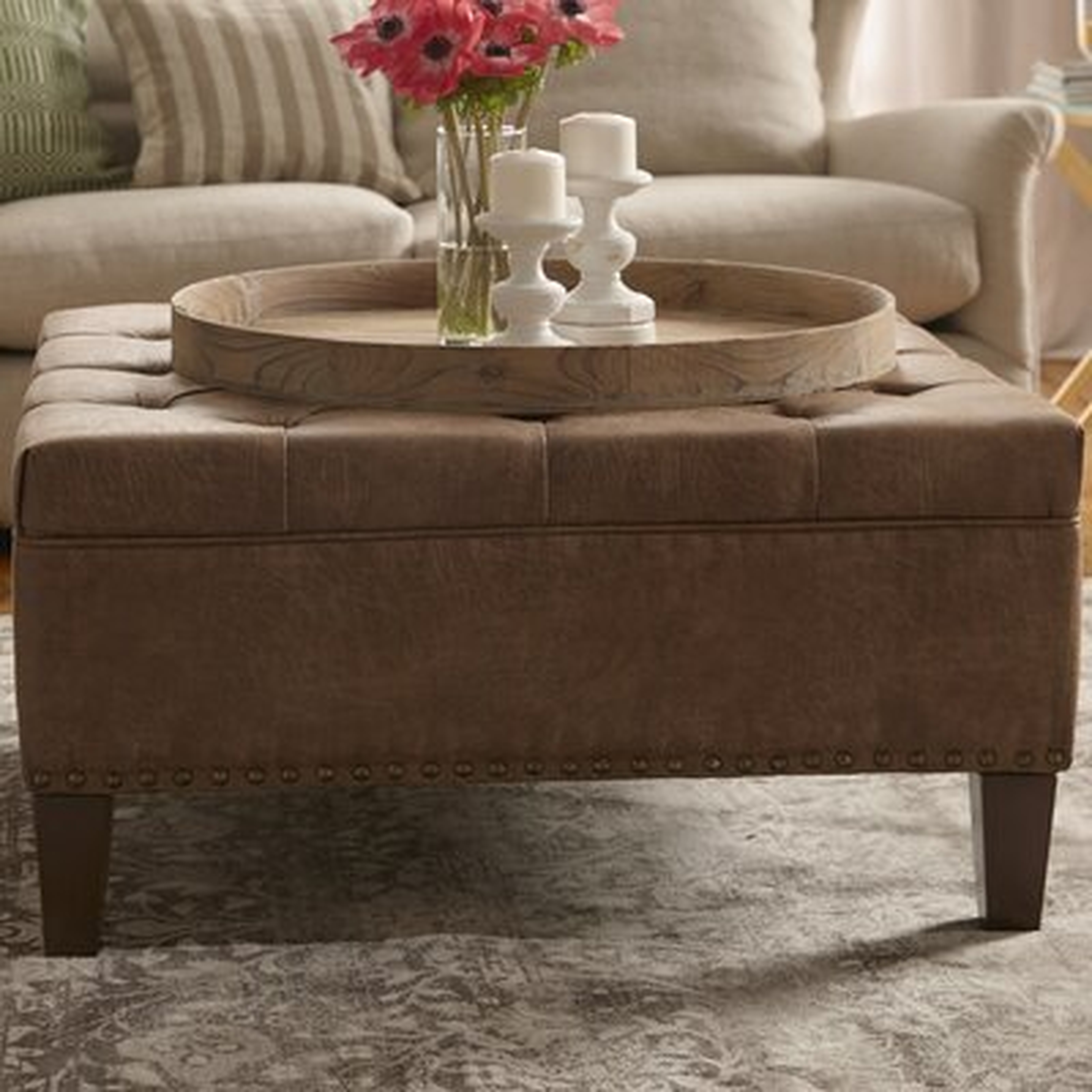 Sigler 35.5" Wide Faux Leather Tufted Square Cocktail Ottoman - Wayfair