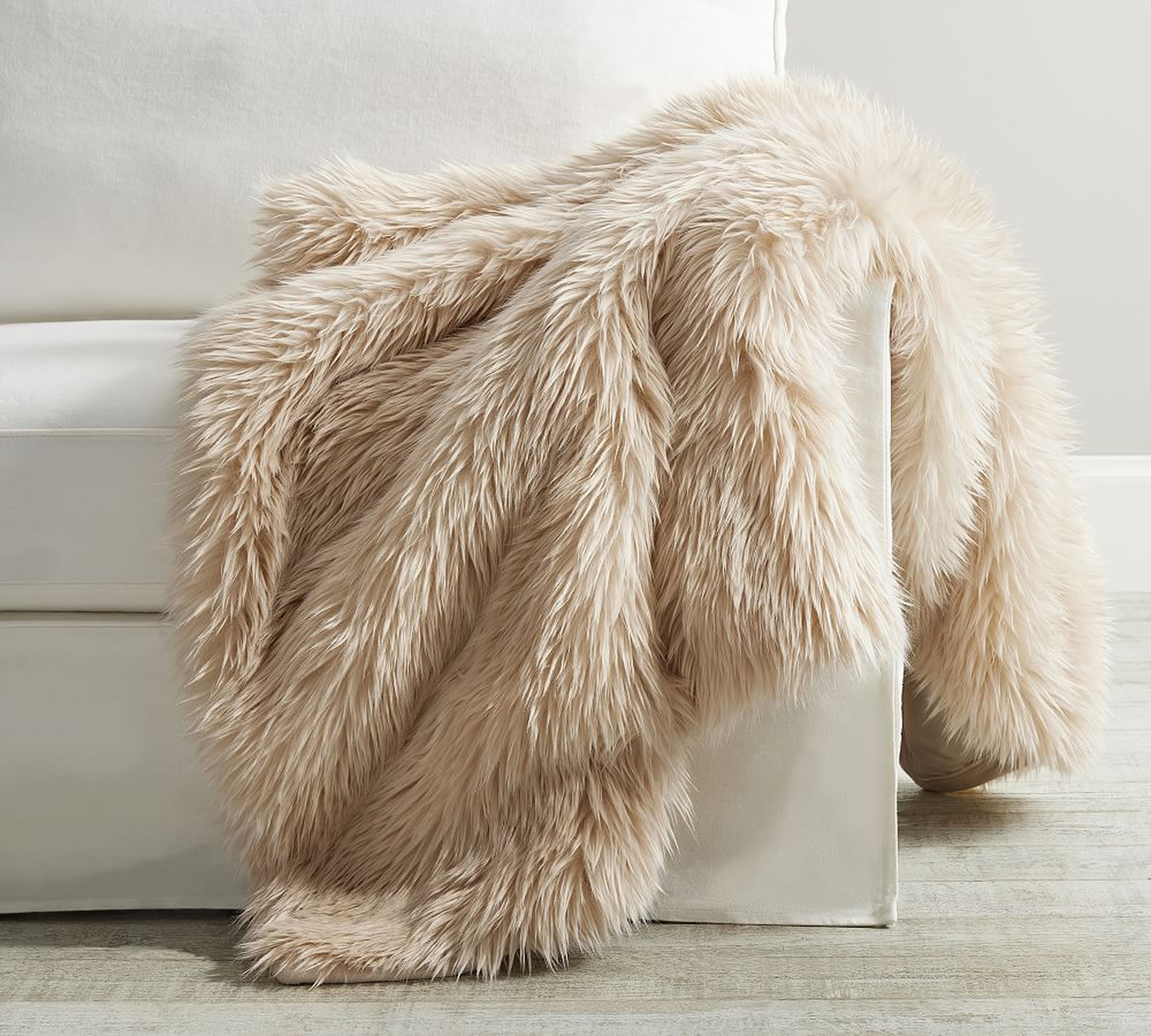 Faux Real Fur Throw, Bisque, 50" x 60" - Pottery Barn