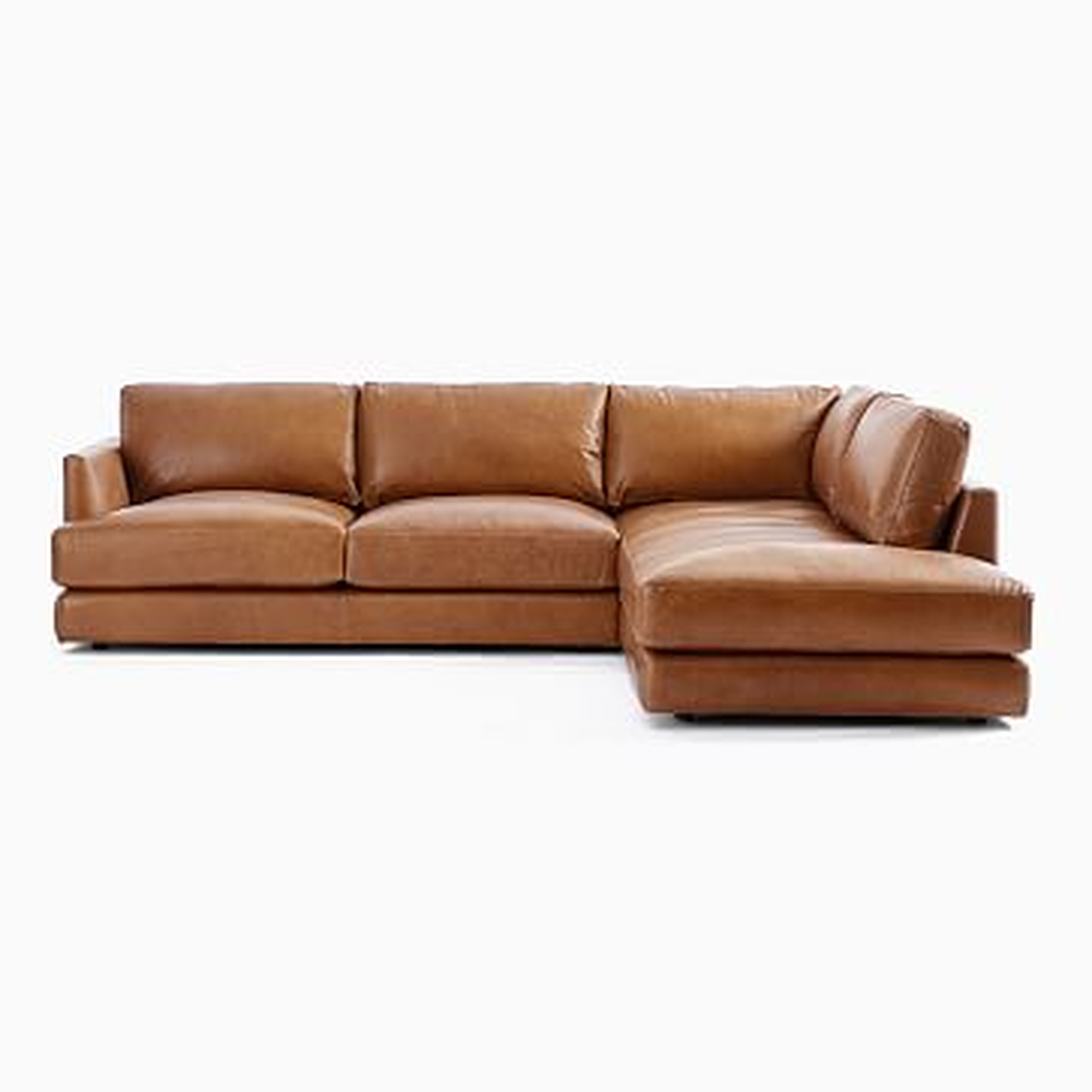 Haven 2-Seat Right Arm Sofa, Left Arm Terminal Chaise, Poly, Saddle Leather, Nut - West Elm