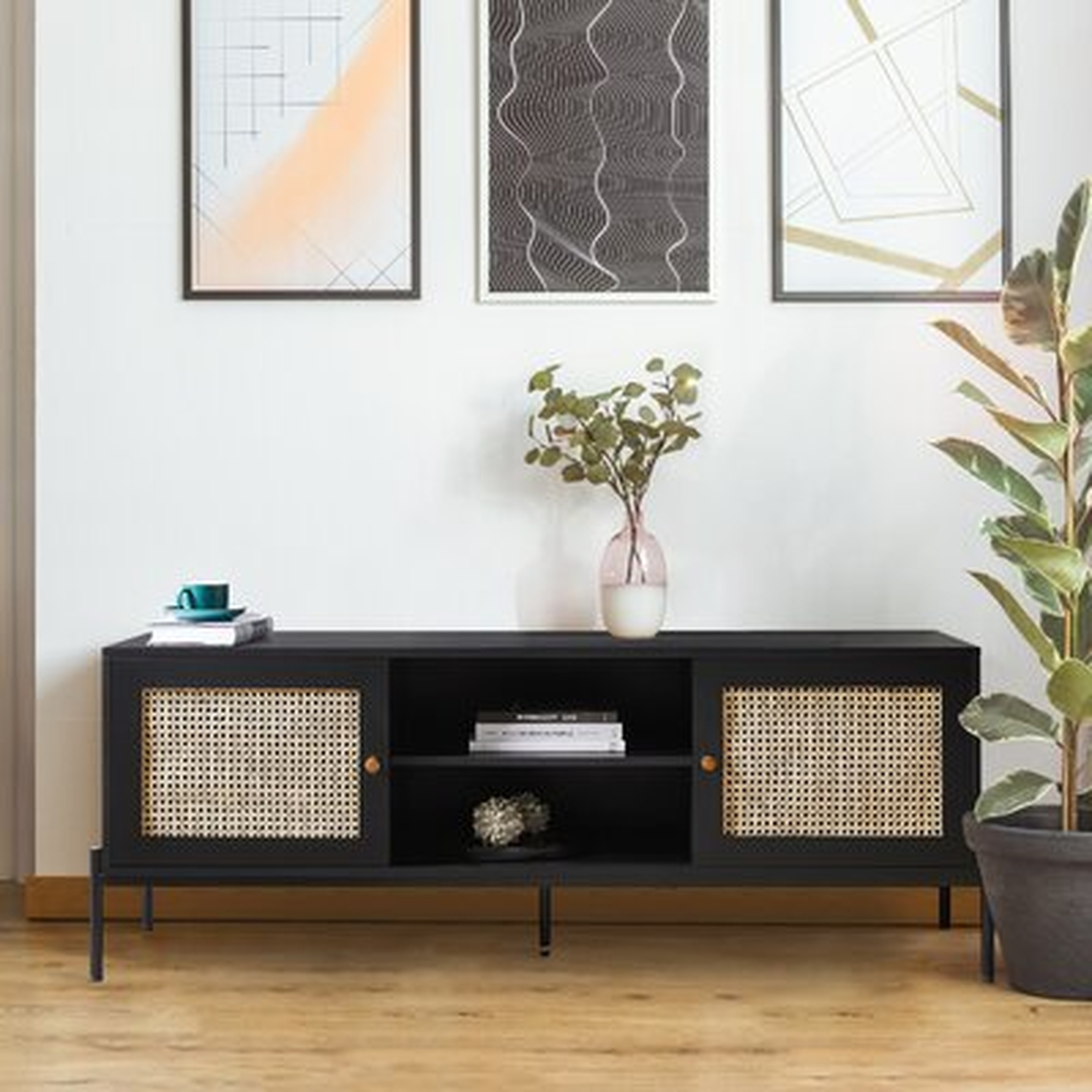 Lewis 62 Inches Tv Stand With 2 Baskets Storage,Black (in stock Nov,15,2021) - Wayfair
