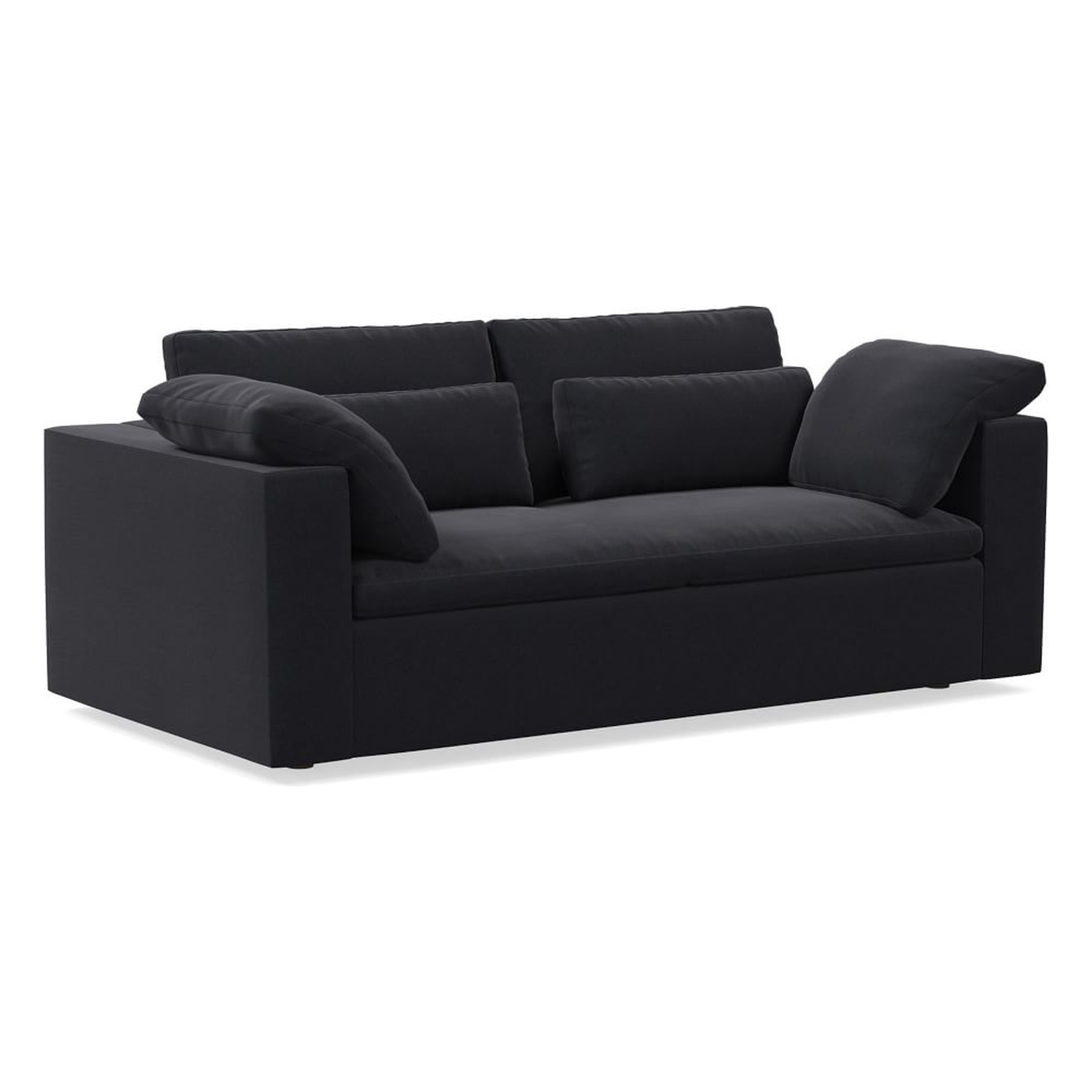 Harmony Modular 82" Bench Cushion Sofa, Standard Depth, Performance Velvet, Black - West Elm