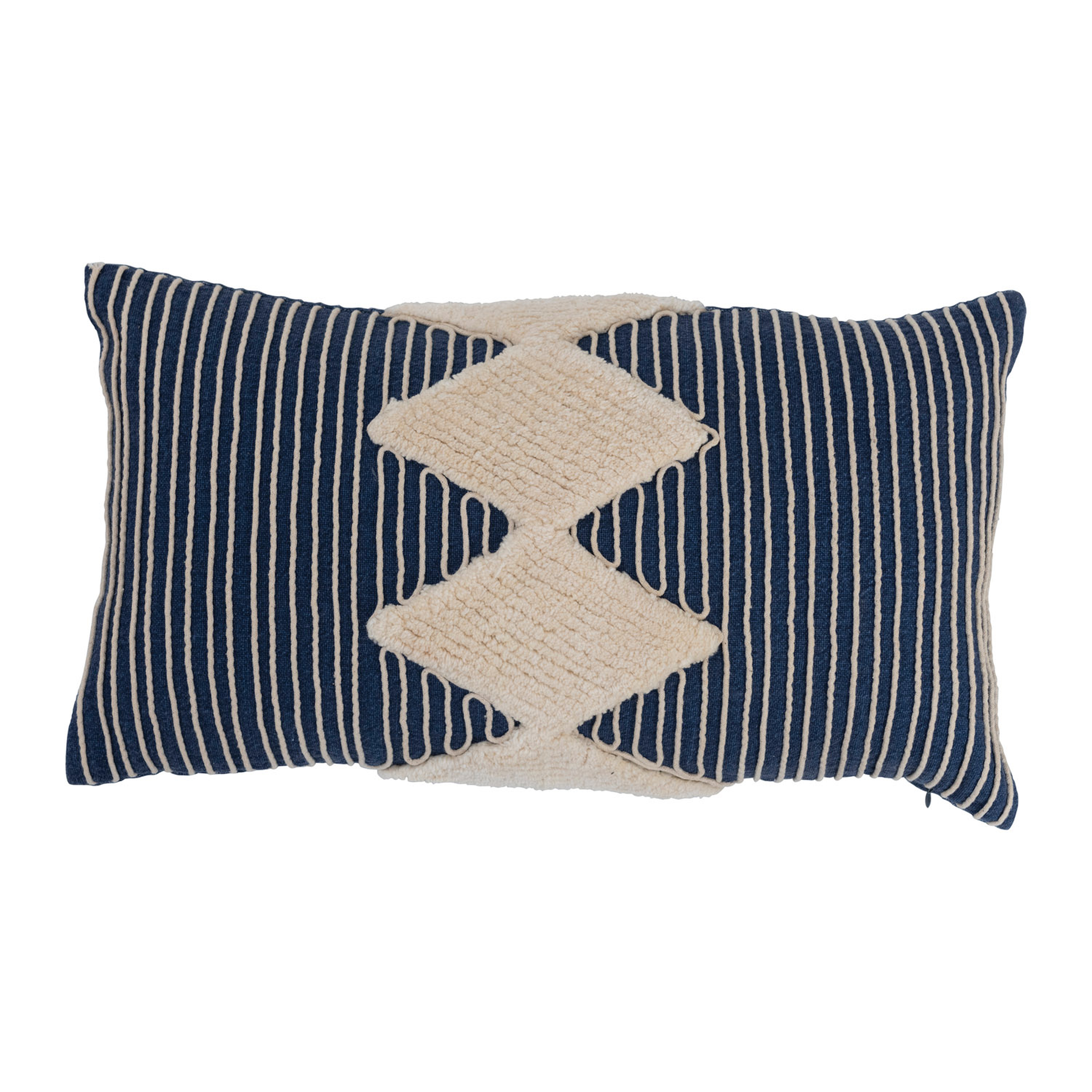 Cotton Tufted Lumbar Pillow with Embroidered Rope Stripes - Creative Co-Op