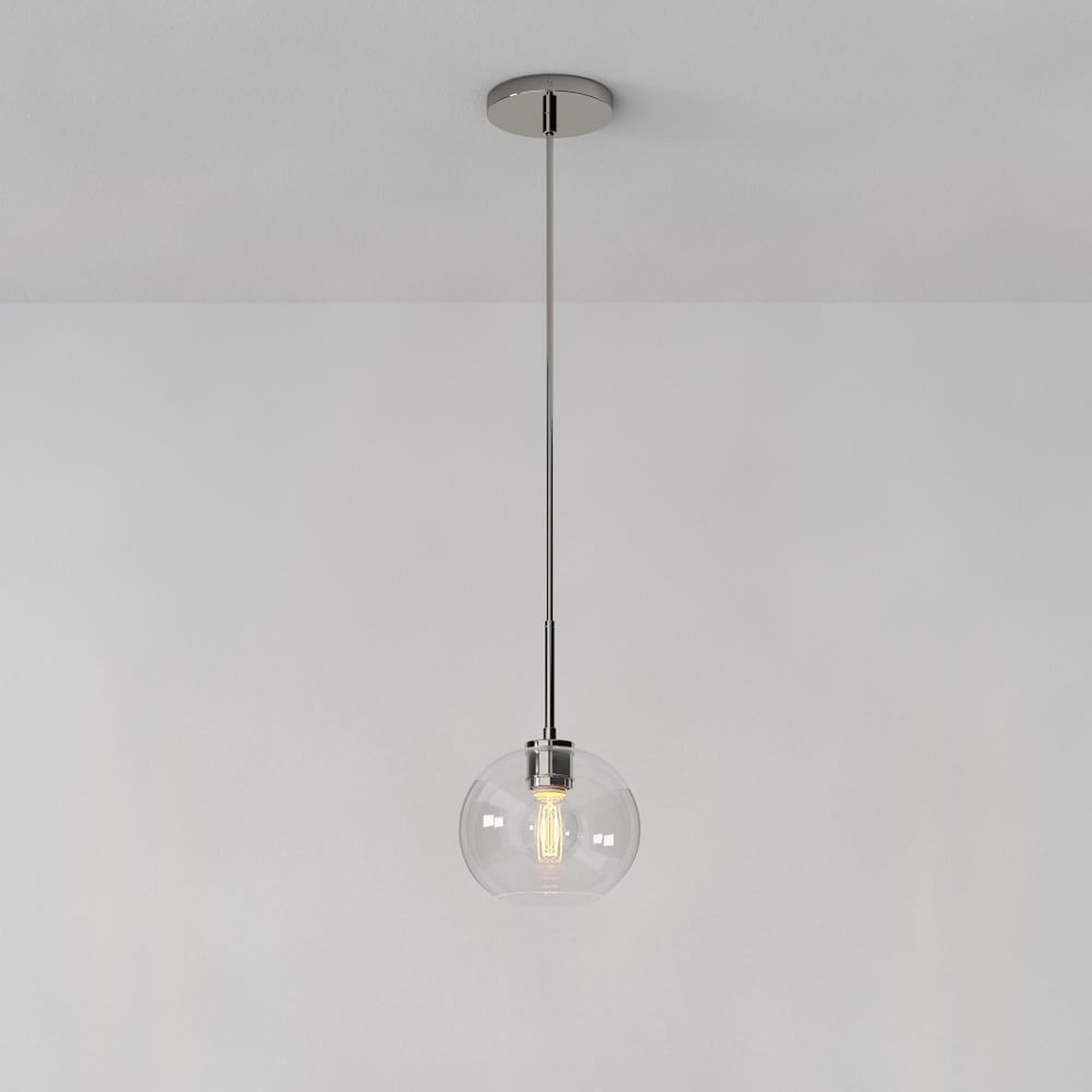 Sculptural Pendant, Globe Small, Clear, Nickle, 8" - West Elm
