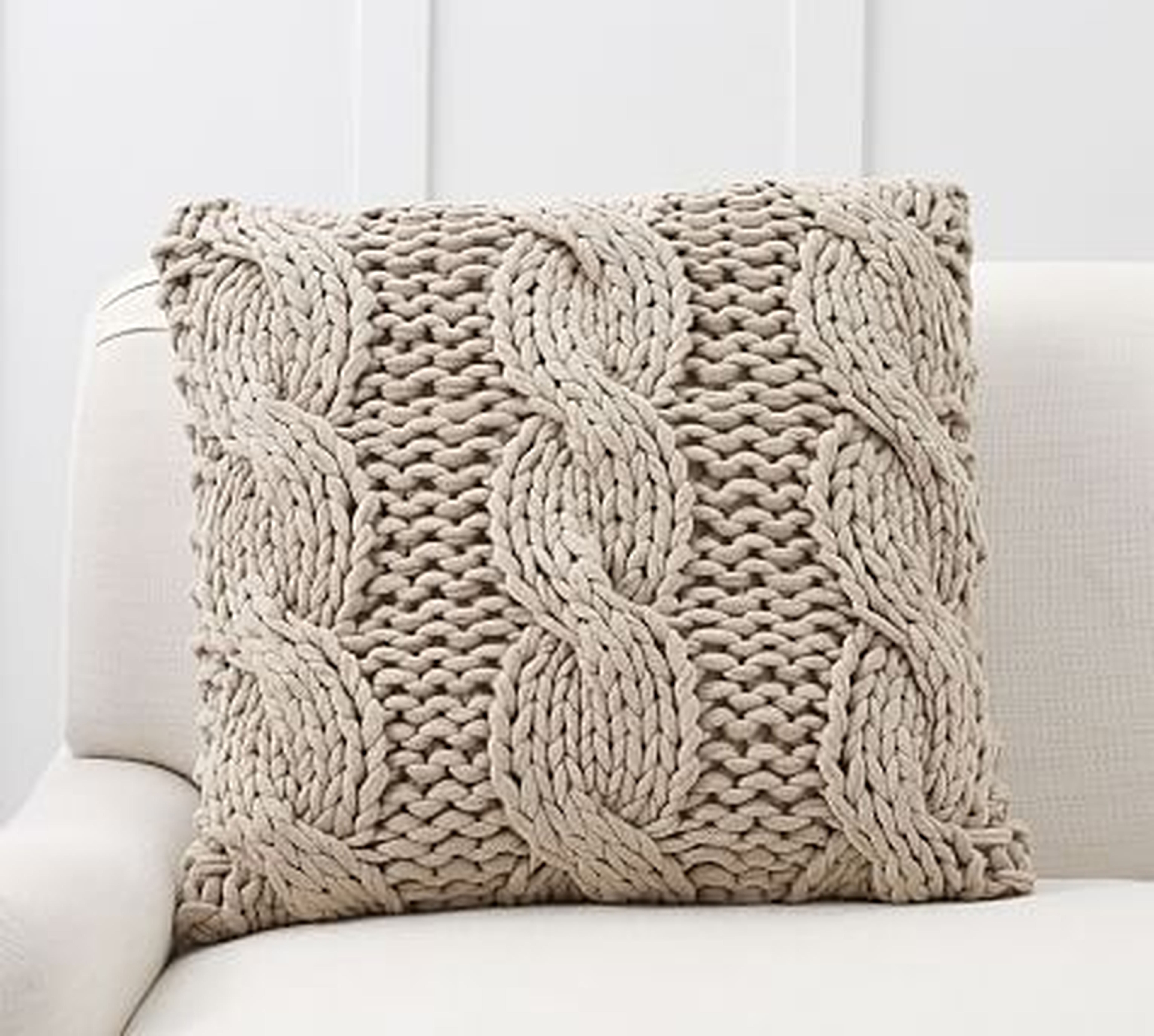 Colossal Handknit Pillow Cover, 24", Putty - Pottery Barn