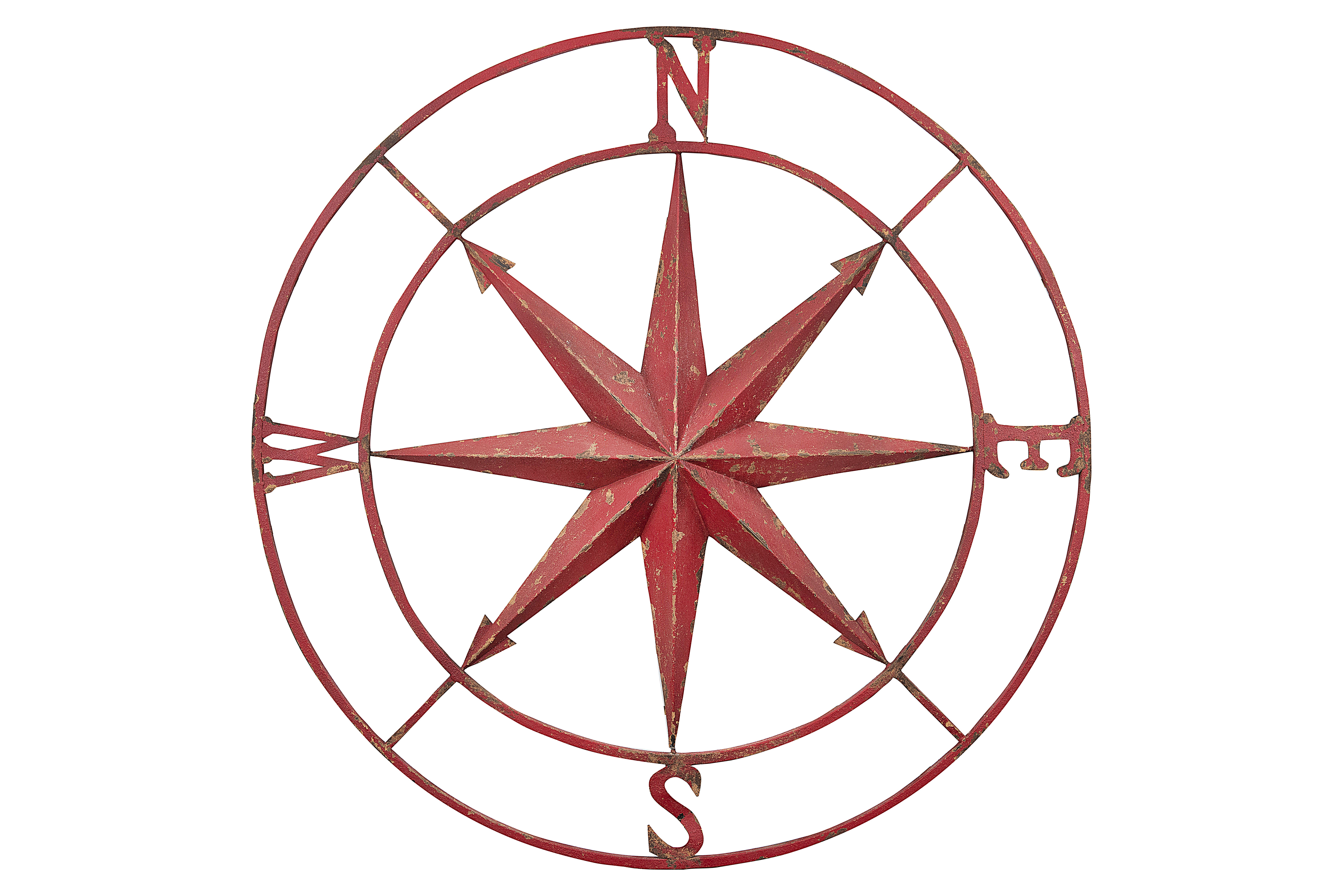 Small Decorative Red Metal Compass Wall Décor, 30 Inch - Nomad Home