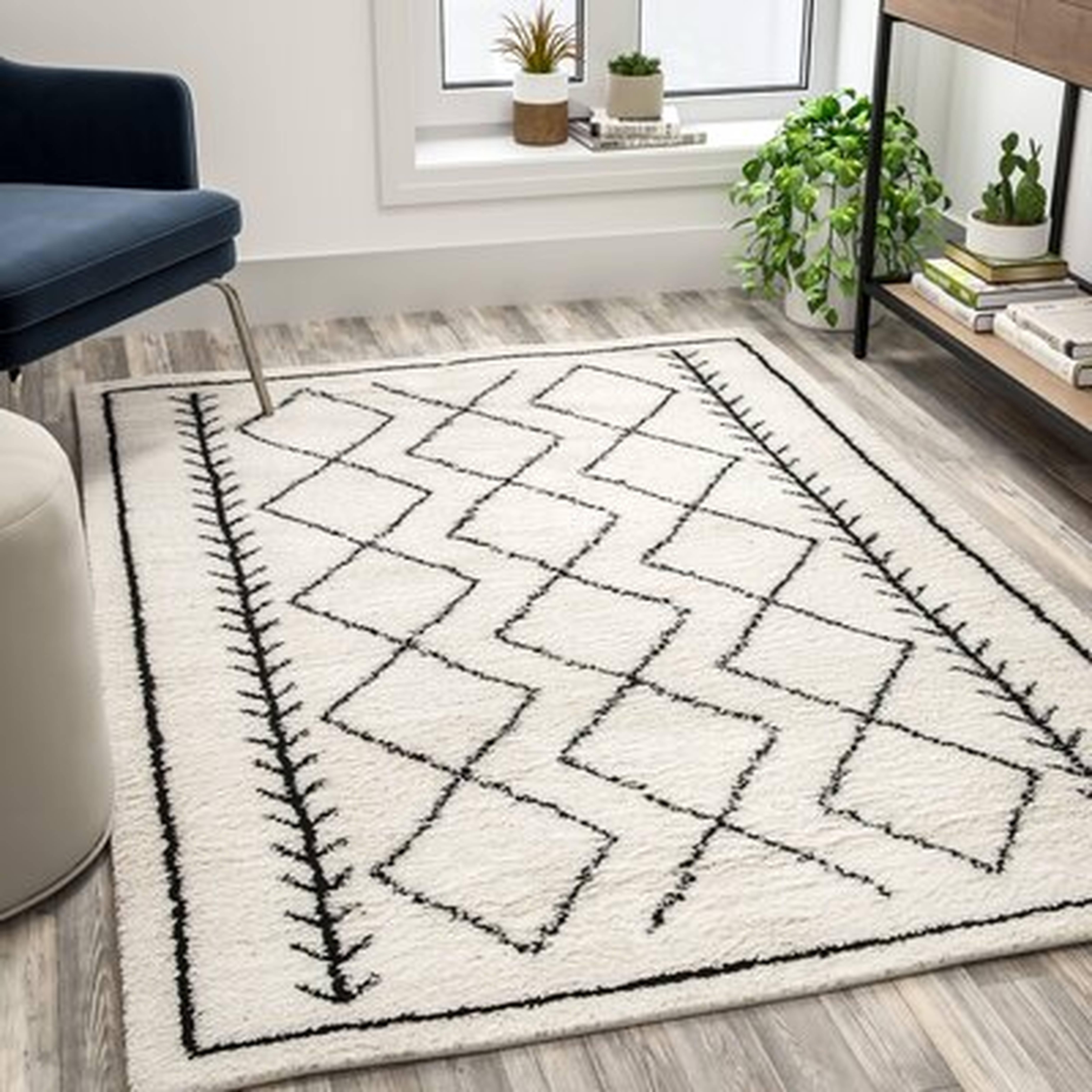 Mcclary Geometric Style Bohemian Shag Area Rug - 5' X 7' - Ivory - Wayfair