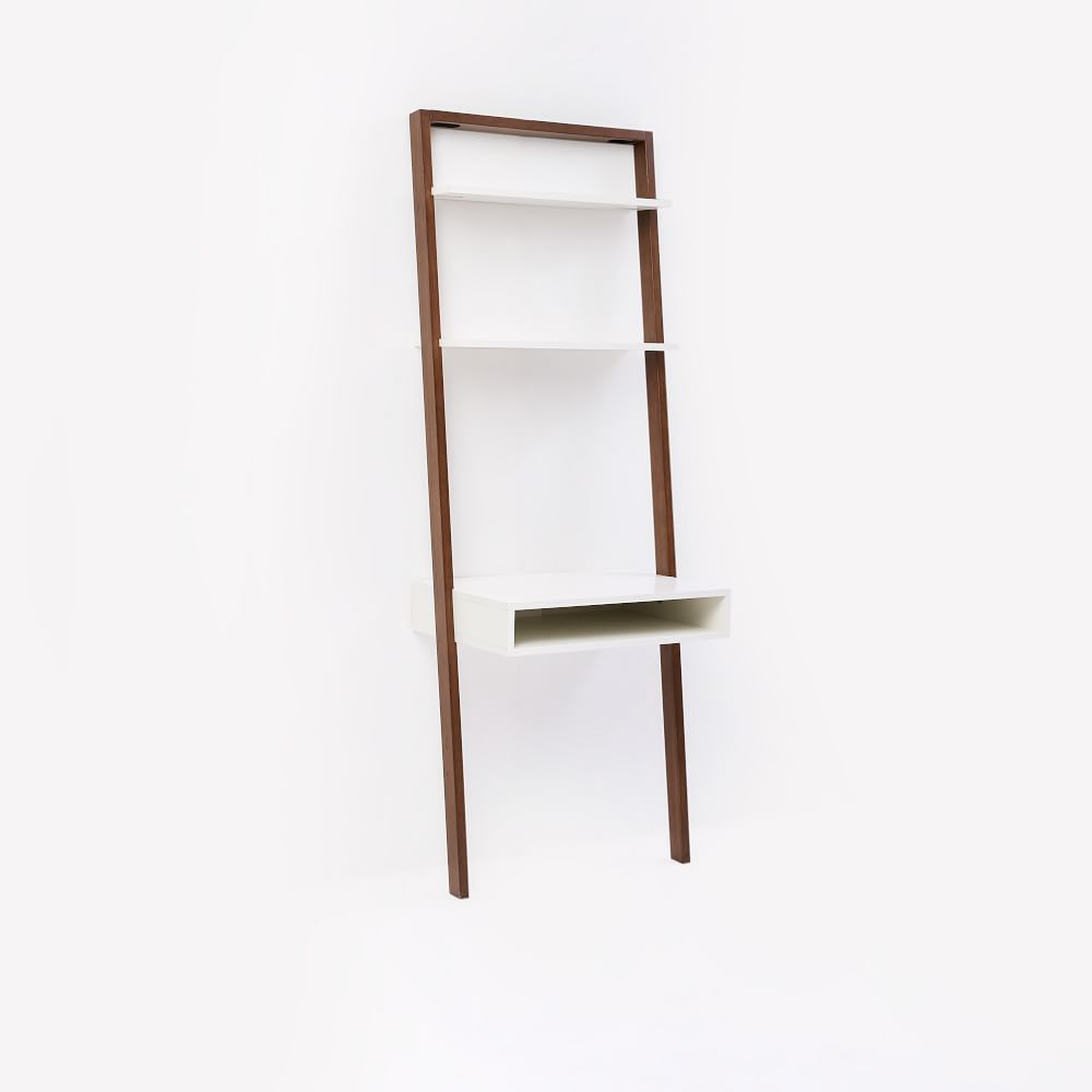 ladder shelf storage leaning wall desk - white lacquer/espresso - West Elm