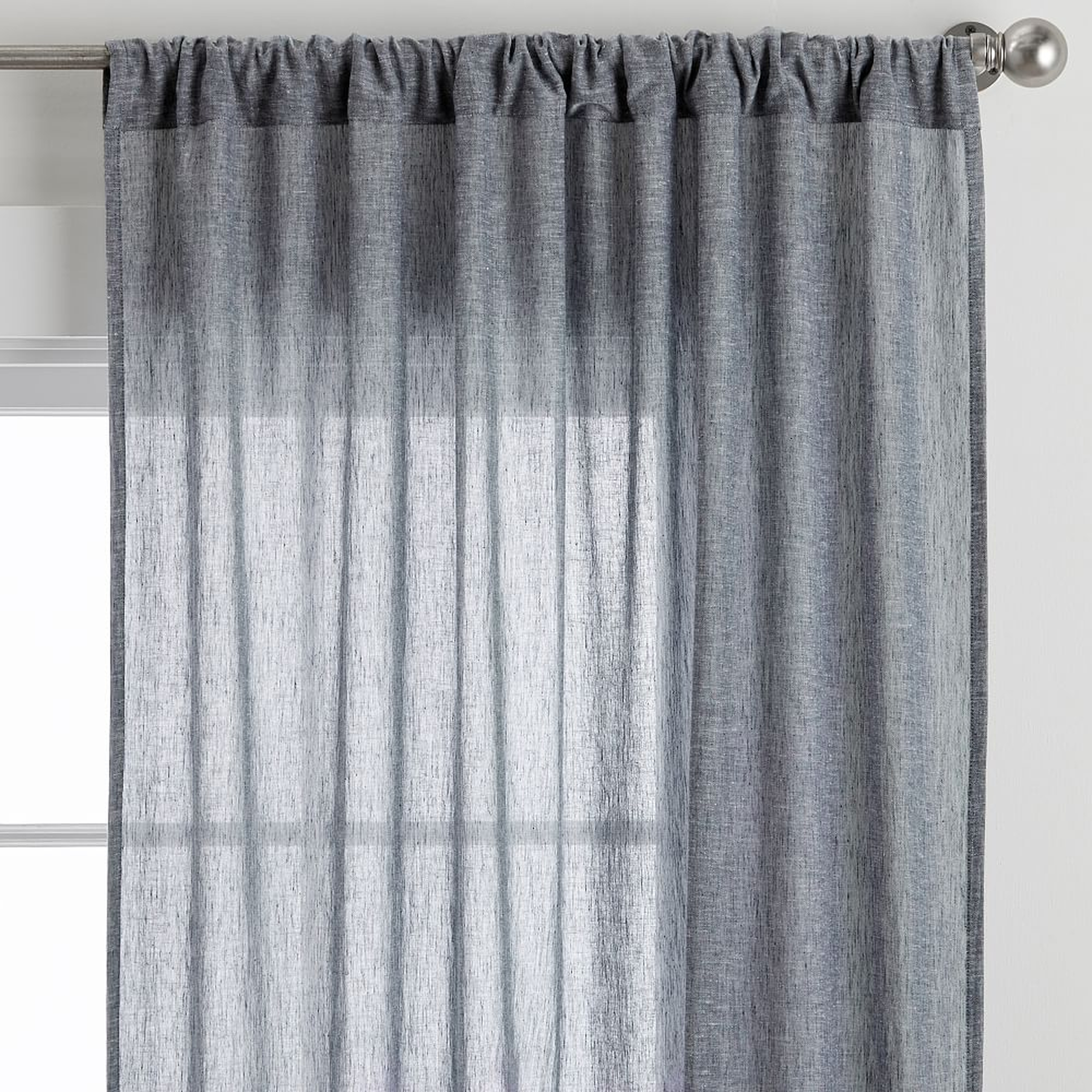 Cotton Linen Sheer Curtain Set of 2, White/Navy, 44" x 96" - Pottery Barn Teen