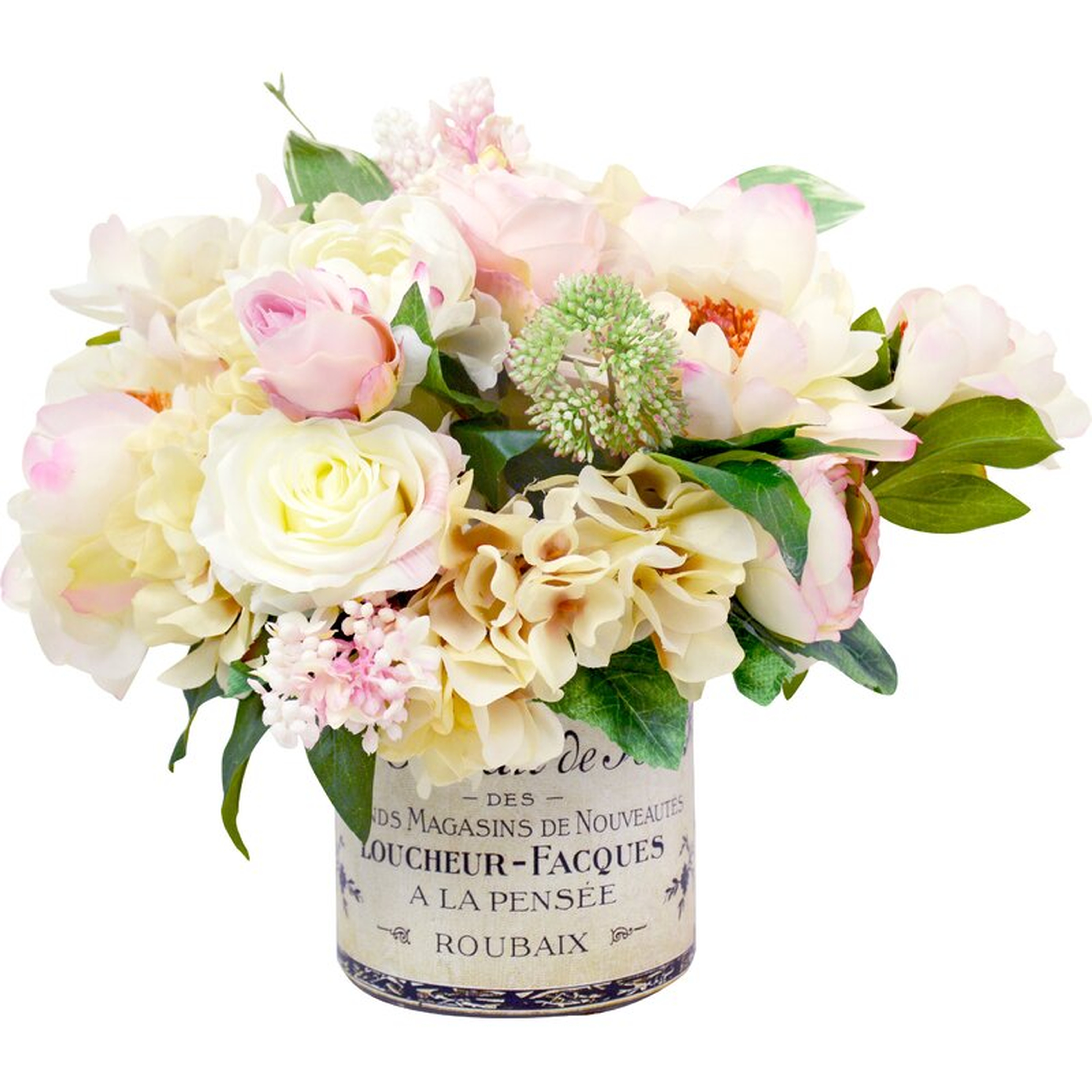 Mixed Peony and Hydrangea Floral Arrangement in Vase - Perigold