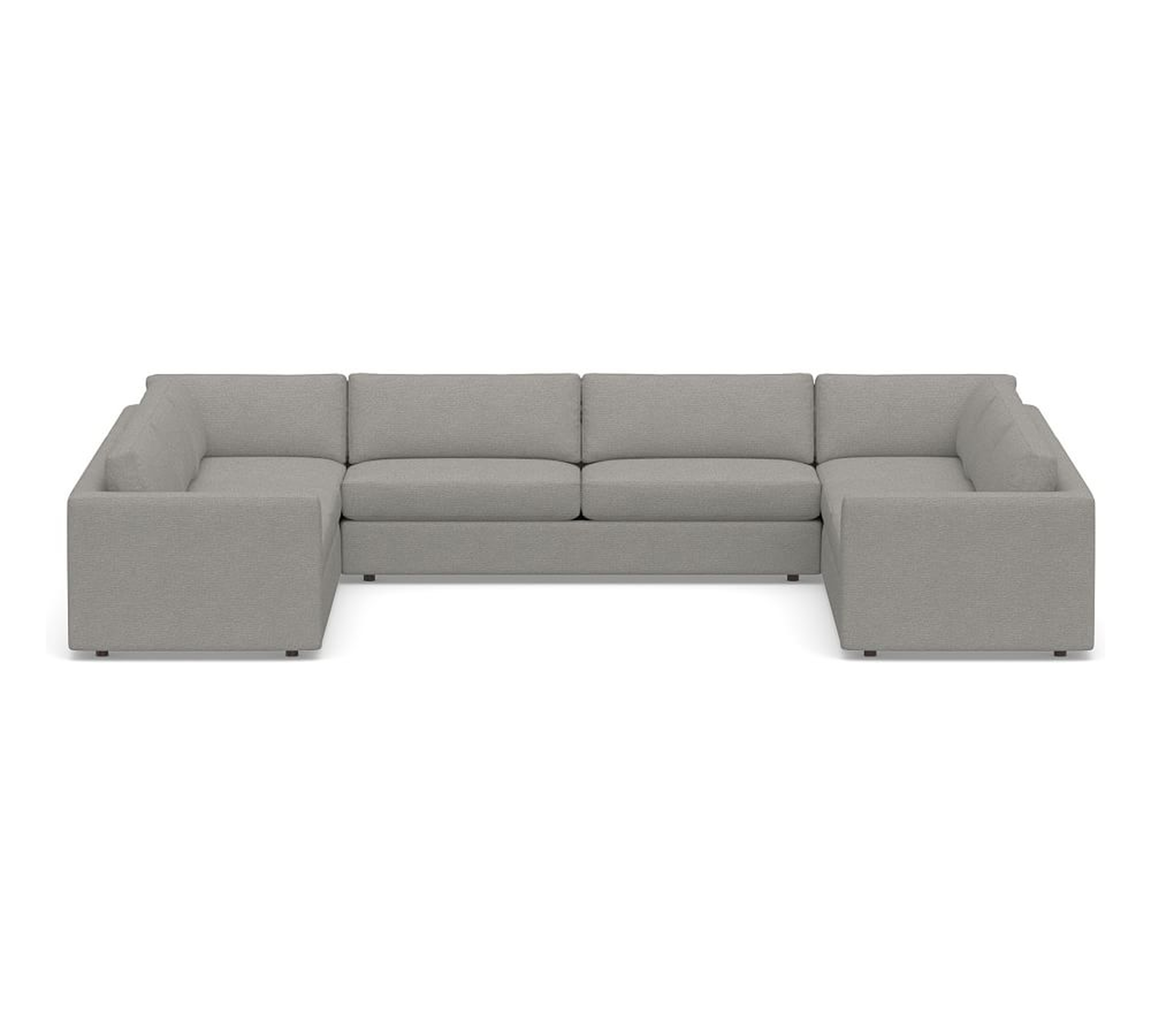 Carmel Square Slim Arm Upholstered U-Sofa Sectional, Down Blend Wrapped Cushions, Performance Heathered Basketweave Platinum - Pottery Barn