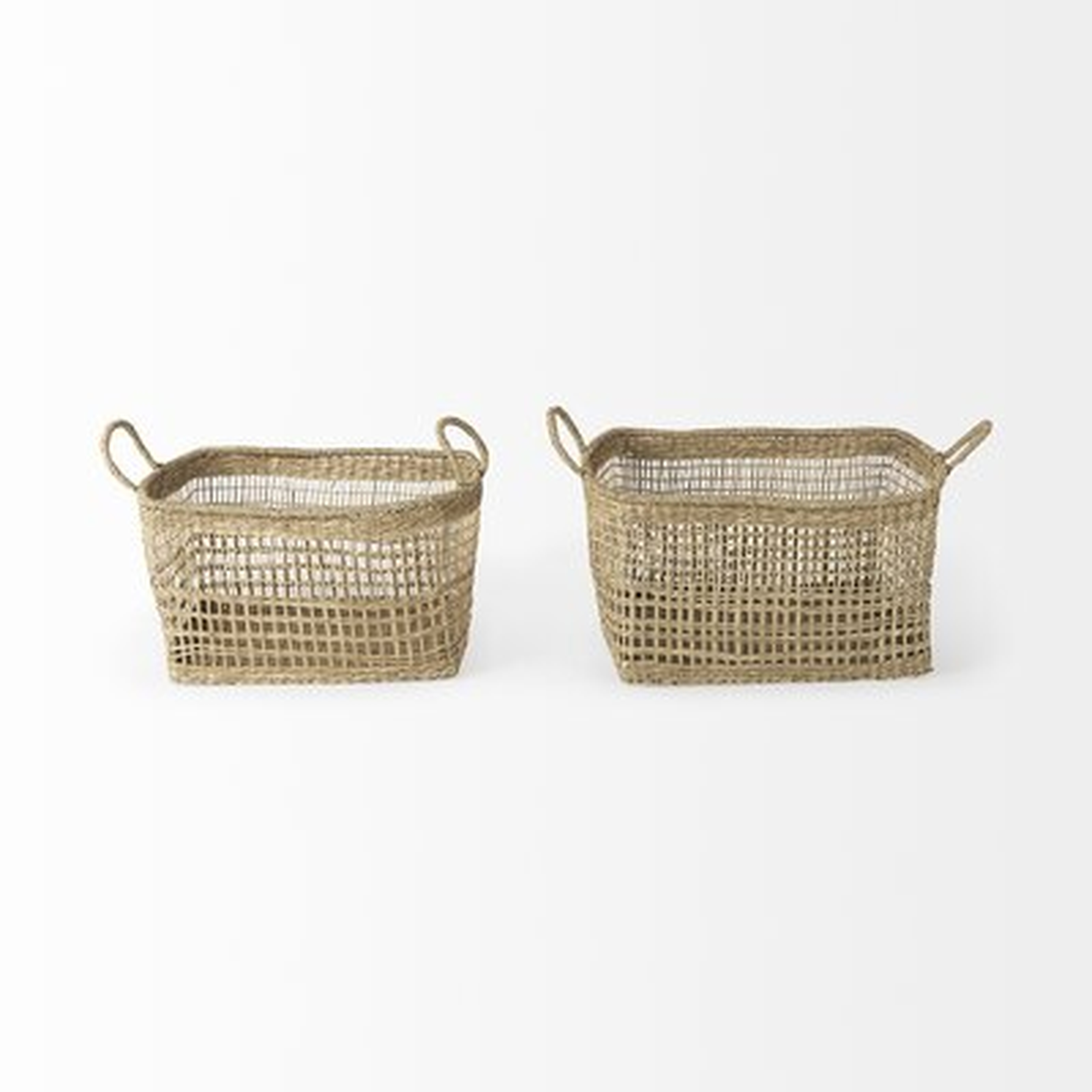 18.5L X 14.6W X 11.0H (Set Of 2) Medium Brown Seagrass Rectangular Basket W/ Handles - Wayfair