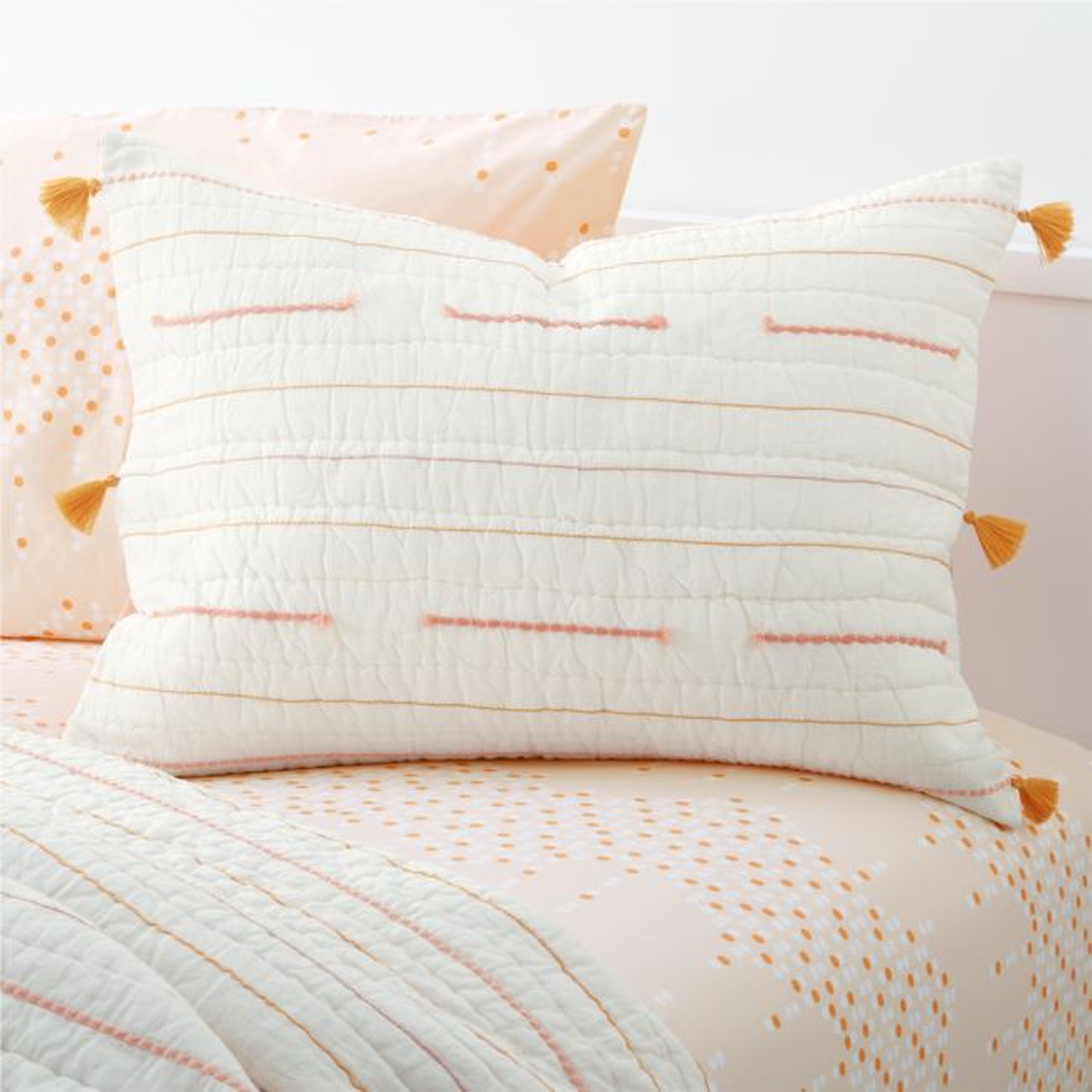 Peach Embroidered Texture Stripe Voile Sham - Crate and Barrel
