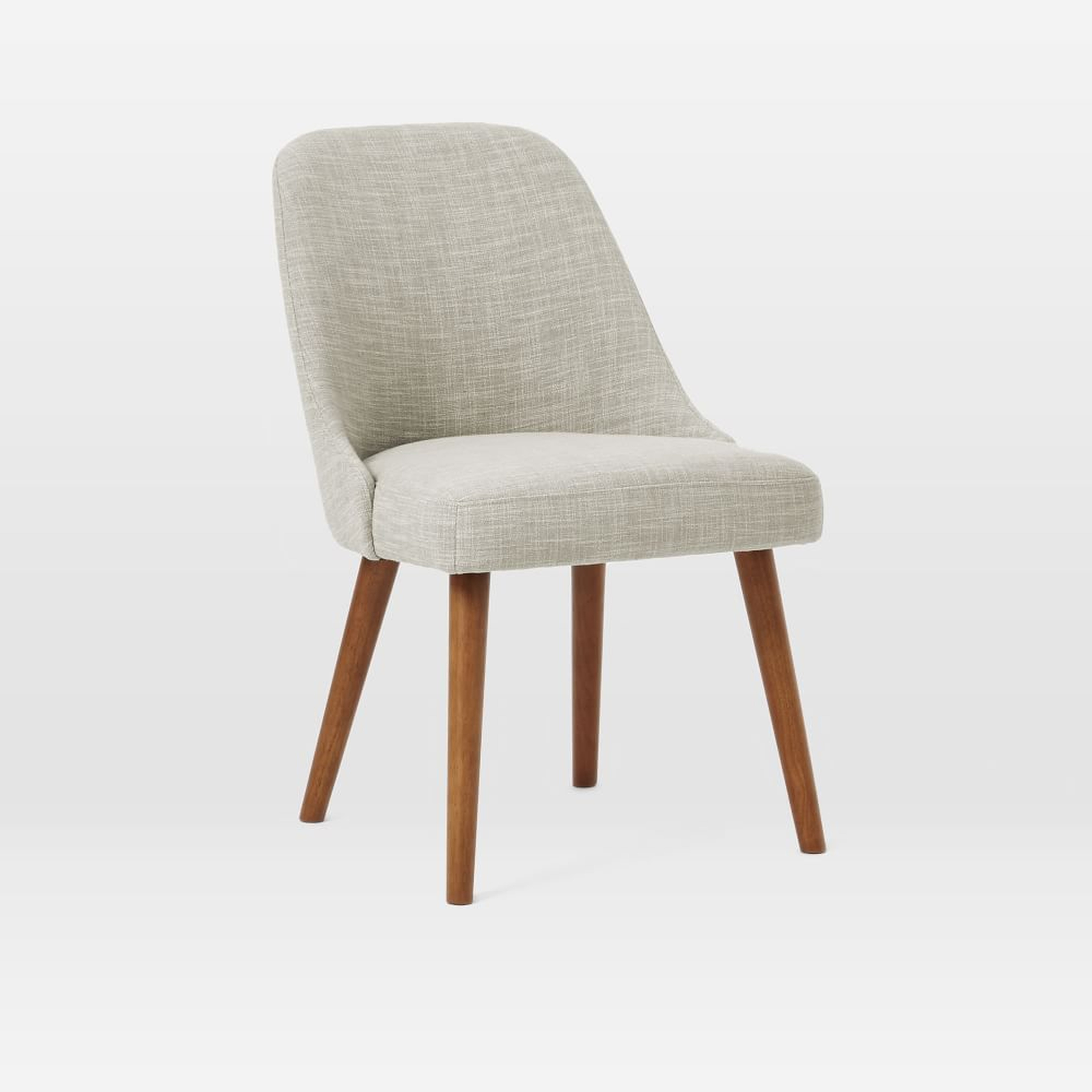 Mid Century Upholstered Dining Chair, Yarn Dyed Linen Weave, Pearl Gray, Pecan - West Elm