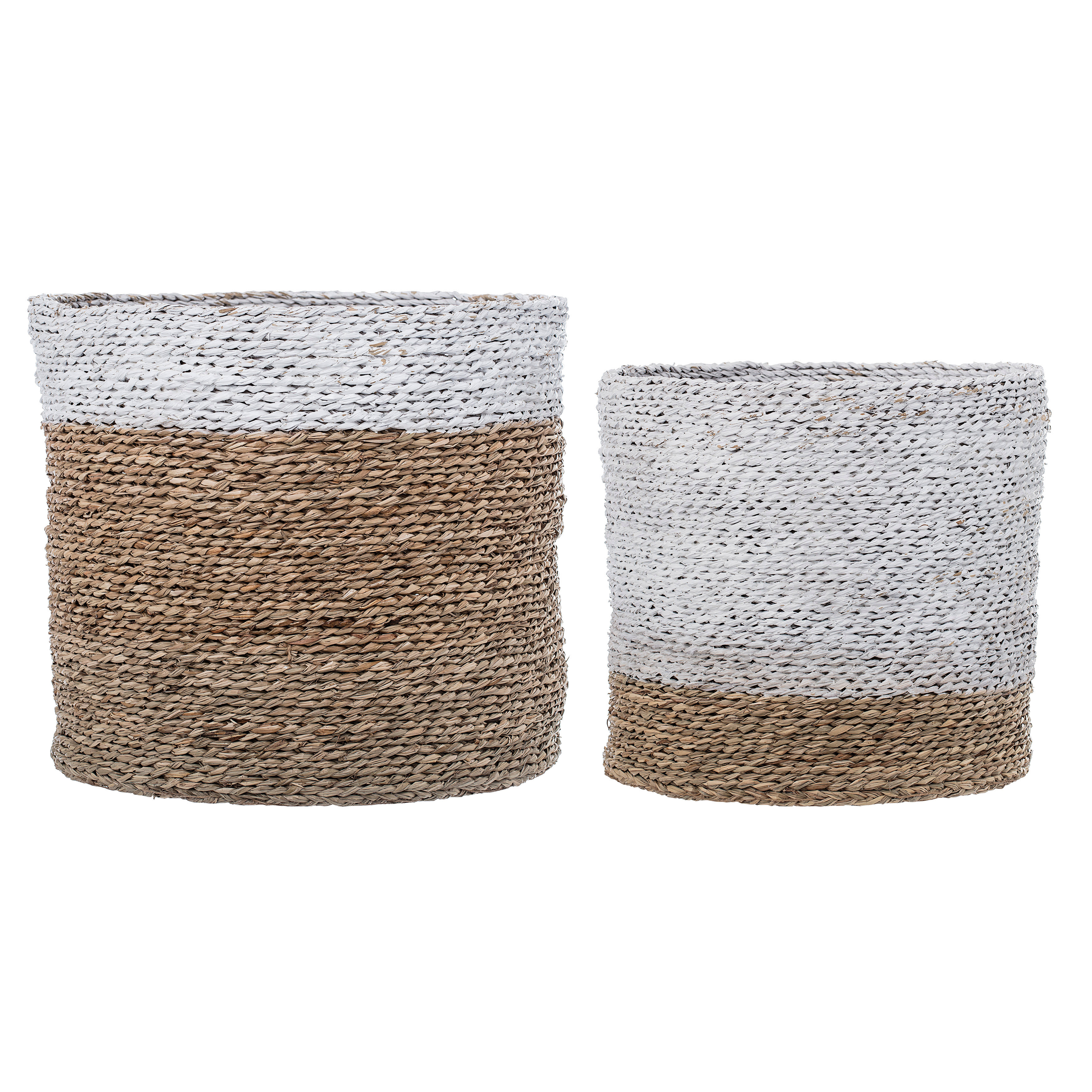 Round White & Brown Natural Seagrass Baskets (Set of 2 Sizes) - Moss & Wilder
