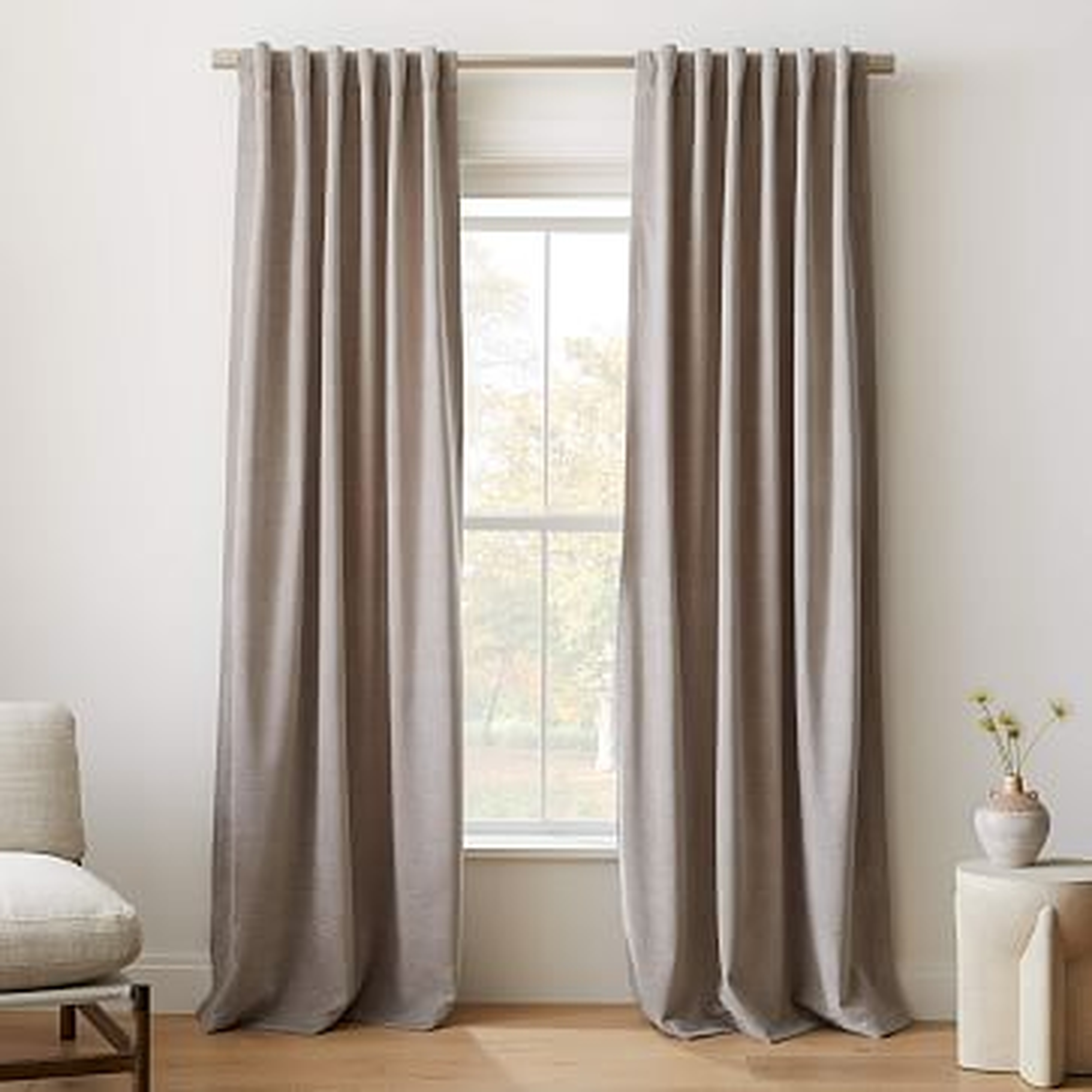 Textured Upholstery Velvet Curtain, Platinum, 48"x96", Set of 2 - West Elm