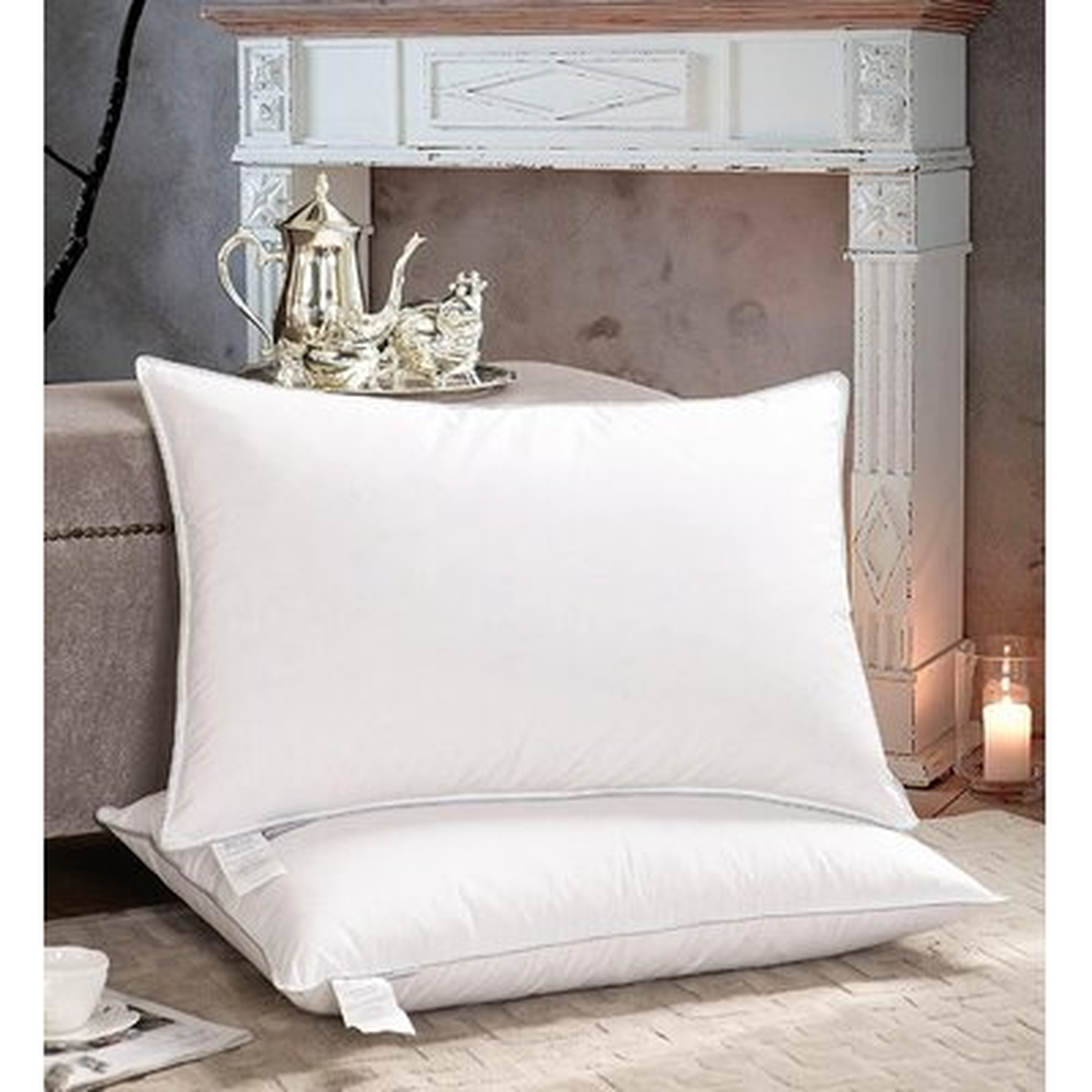Goose Down And Feather Pillow King Size Bed Pillow, 2 Pack Firm White Goose Feather Down Pillow,Cotton Cover Fashionable Piping - Wayfair