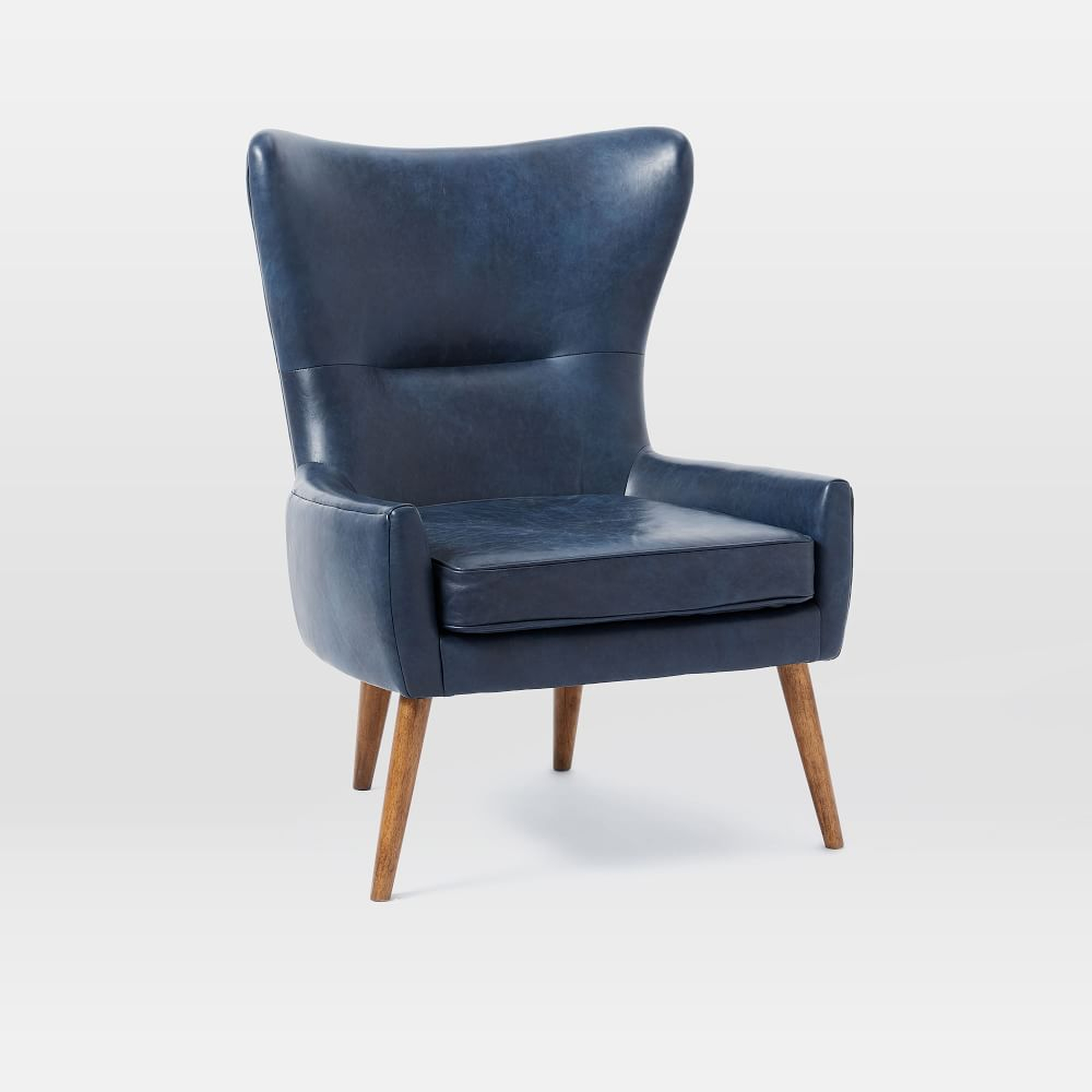 Erik Wing Chair, Oxford Leather, French Navy - West Elm
