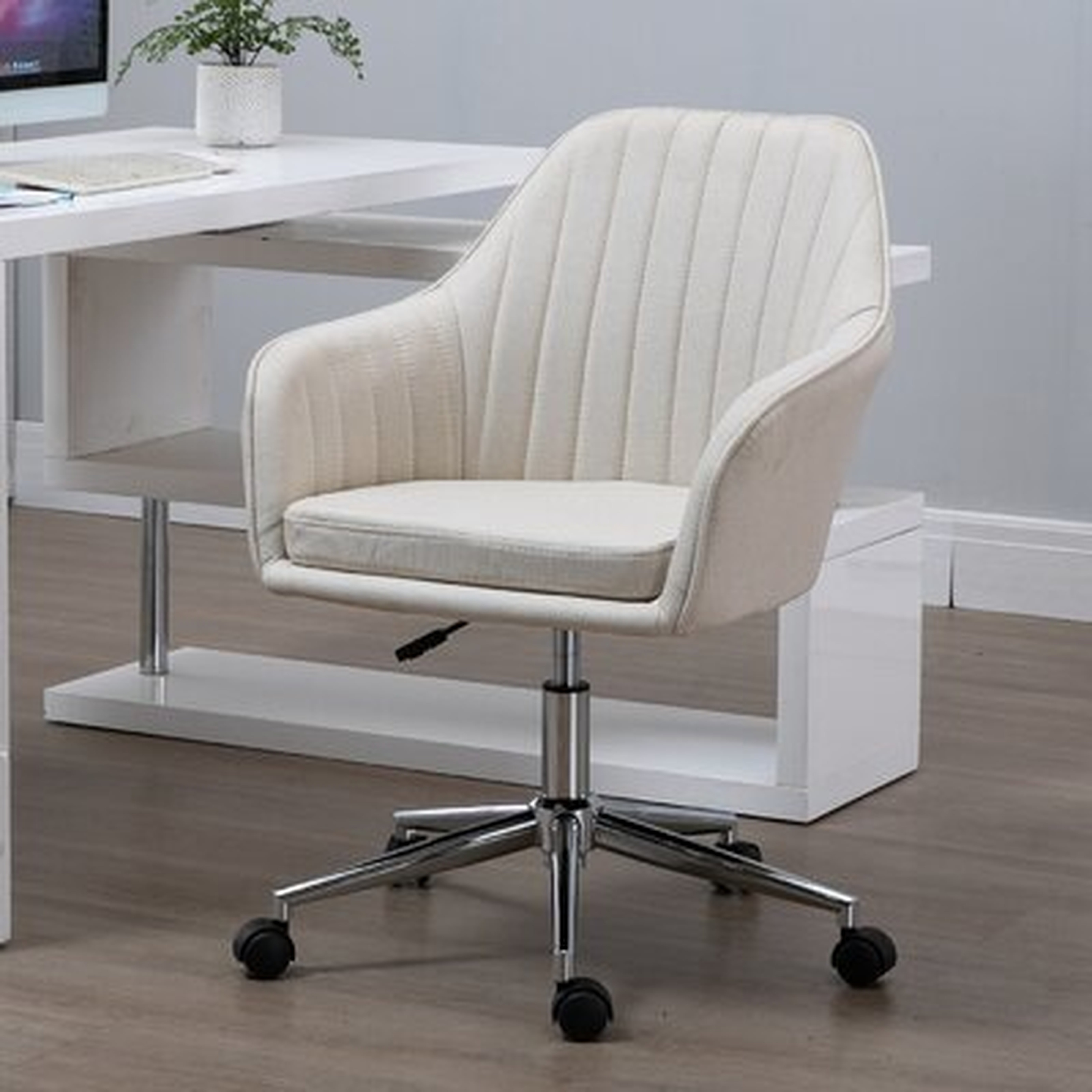 Office Computer Chair Mid-Back Task Chair With Tub Shape Design, Lined Pattern Back And Swivel Wheels For Living Room, Grey - Wayfair