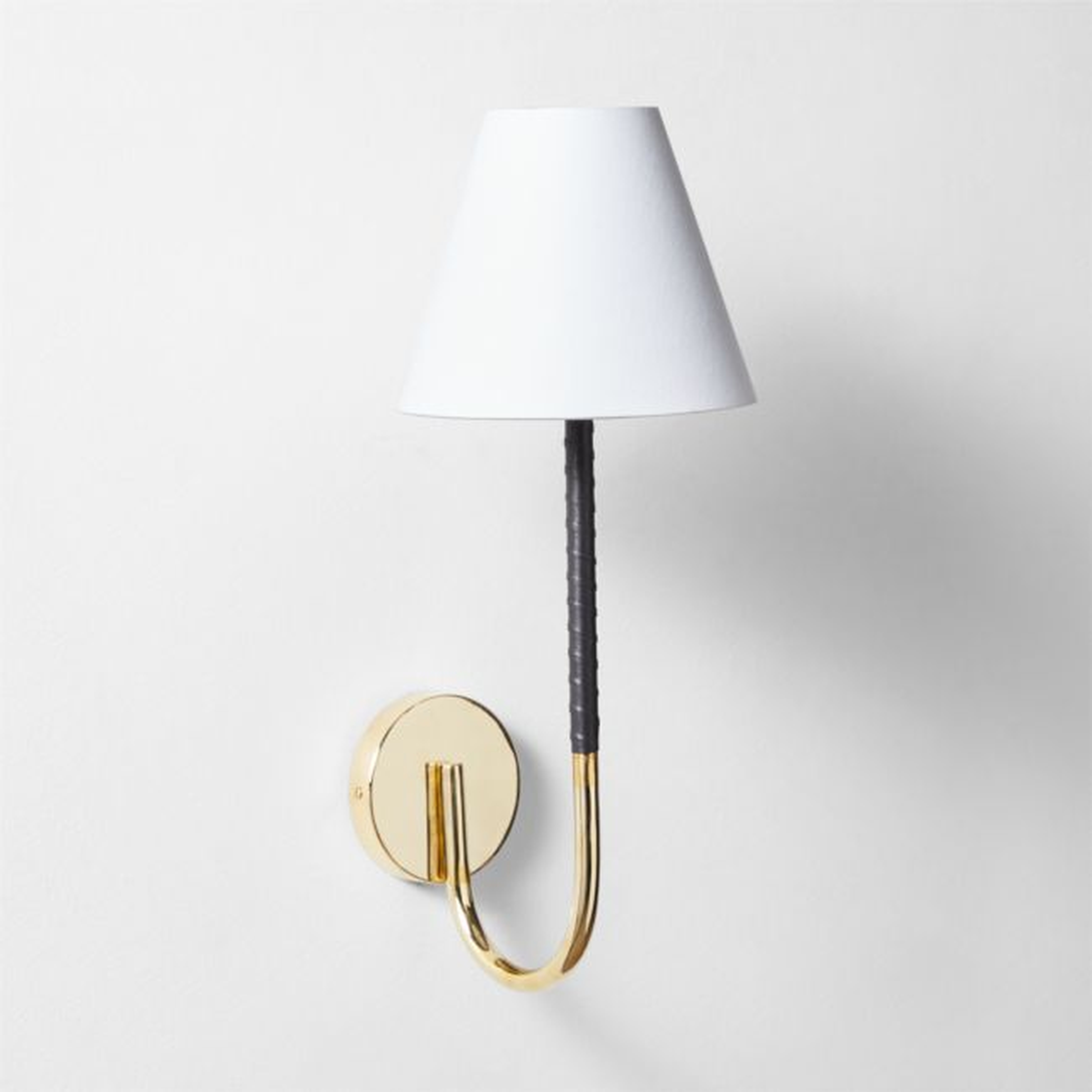 Barnes Brass and Black Leather Wall Sconce - CB2