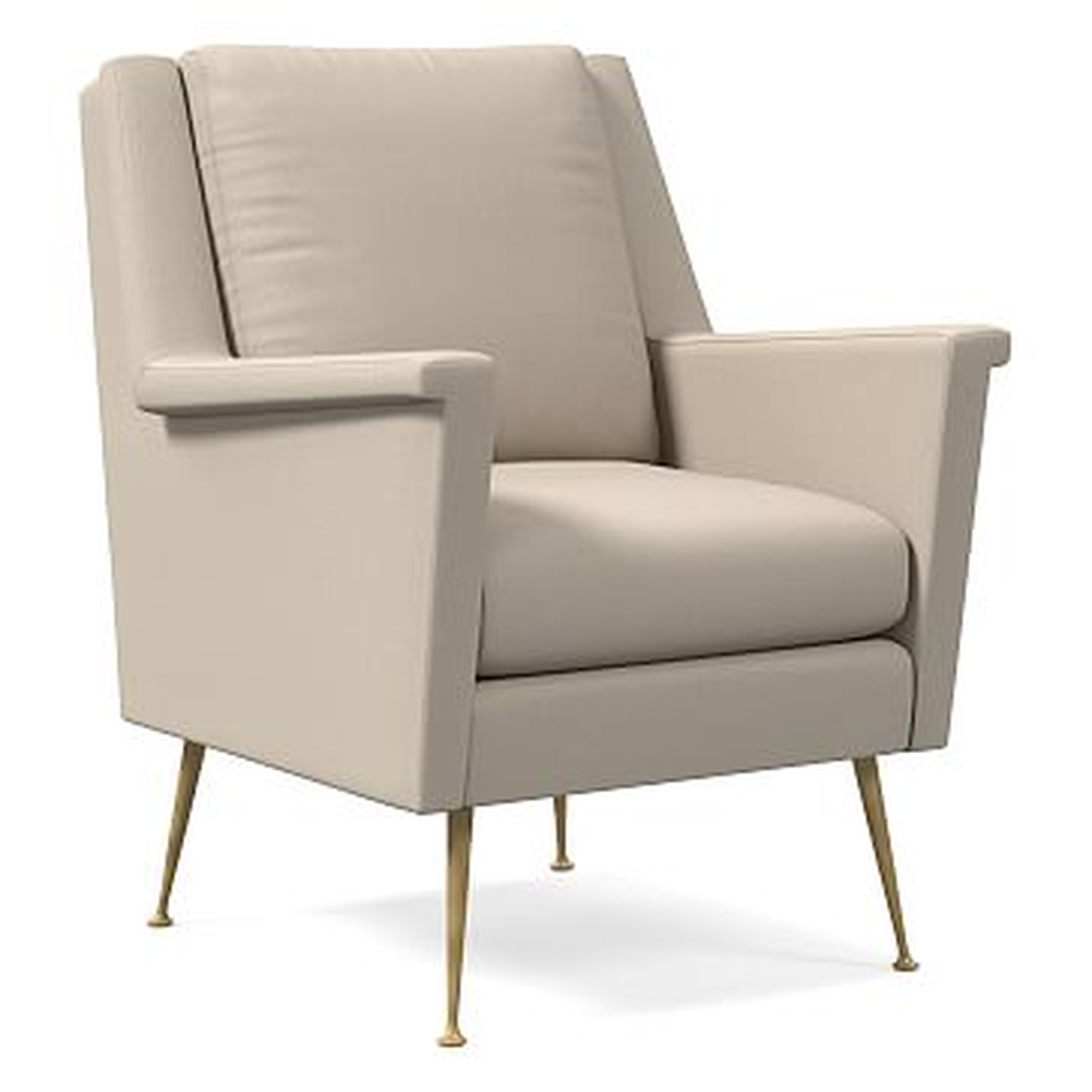 Carlo Mid-Century Chair, Poly, Performance Washed Canvas, Natural, Brass - West Elm