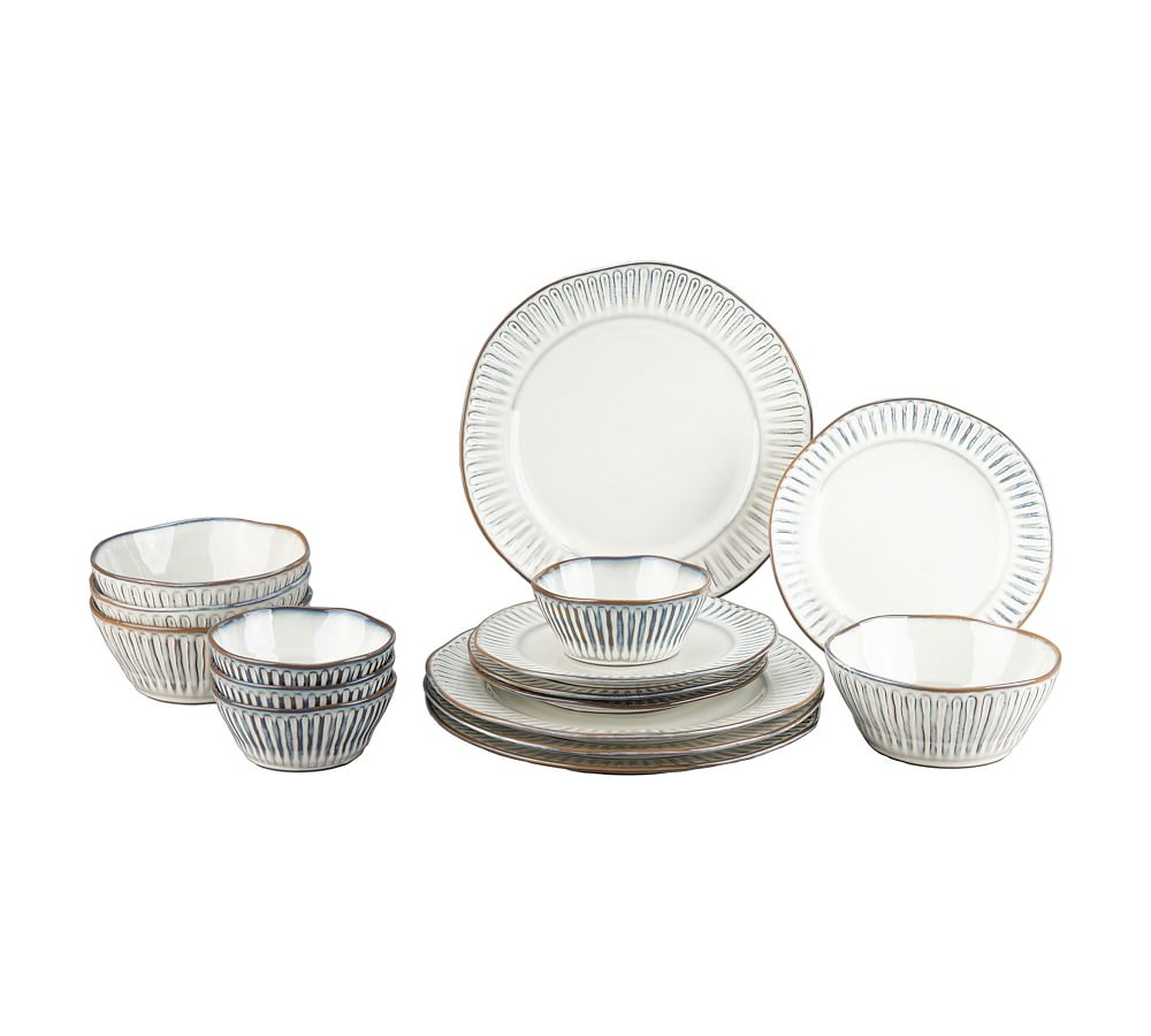 Colonnade Stoneware 16-Piece Dinnerware Set, Double Bowl, Black/White - Pottery Barn
