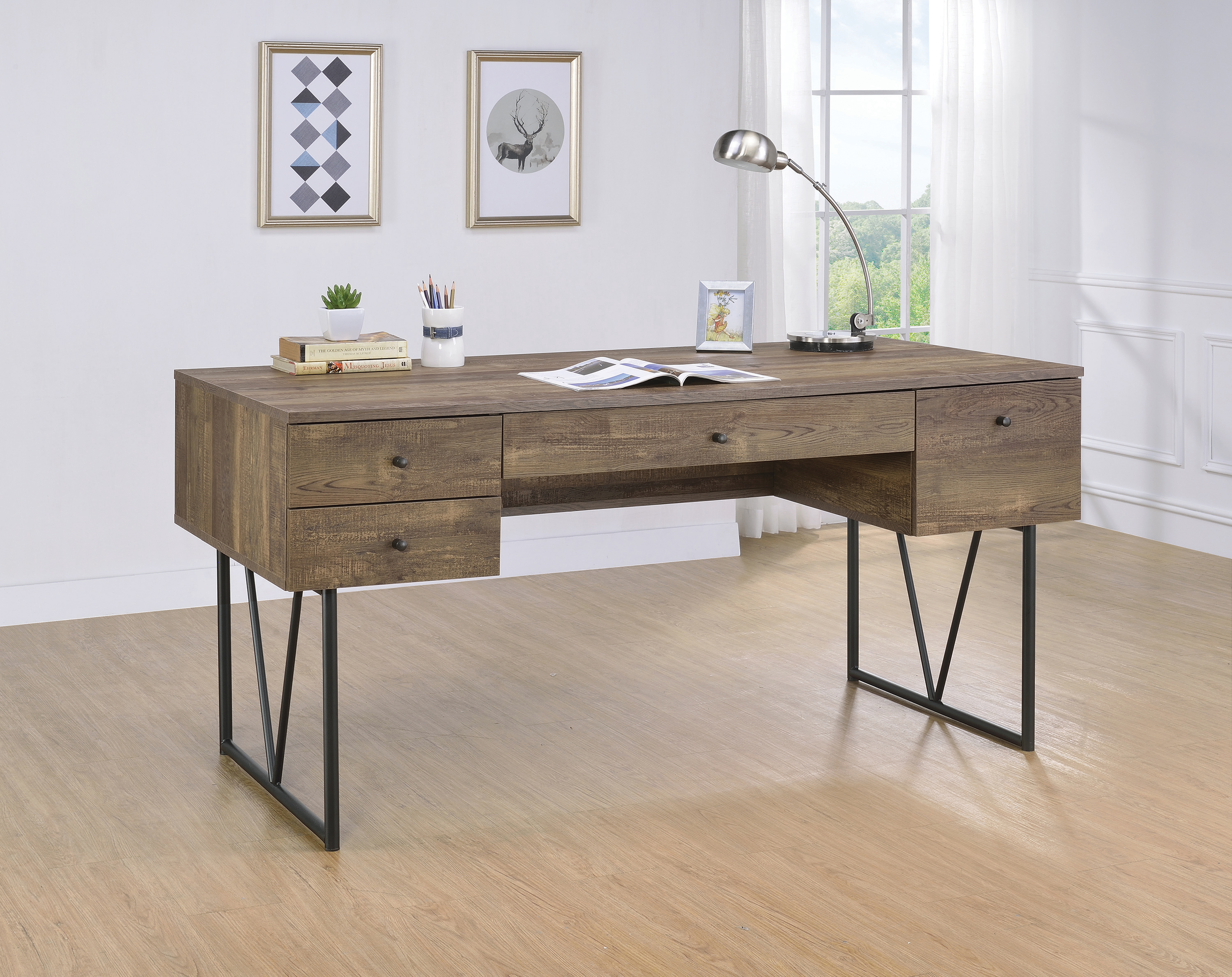 Analiese 4-drawer Writing Desk Rustic Oak - Harwich Collection