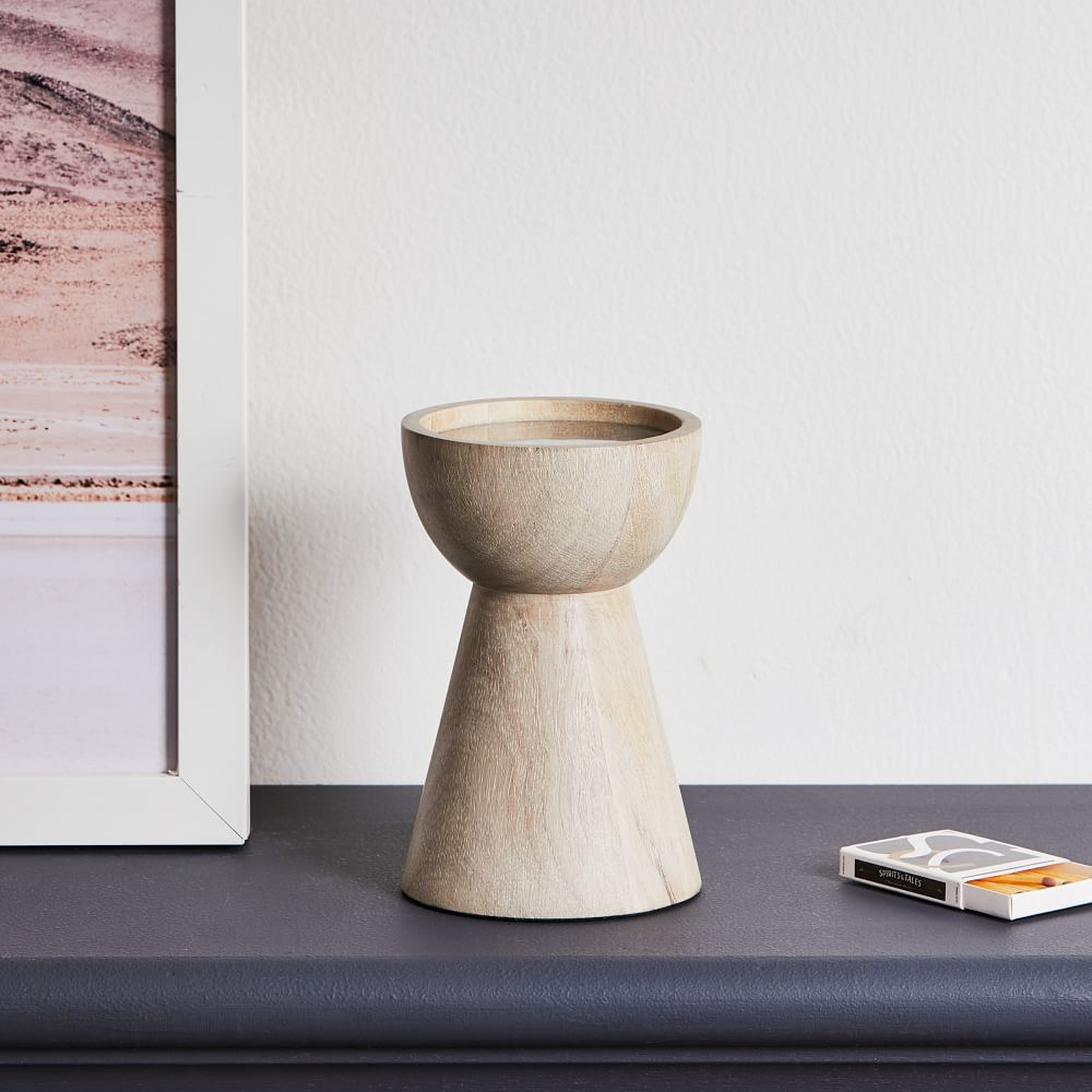 Pure Wood Pillar Candle Holder, White, Small - West Elm